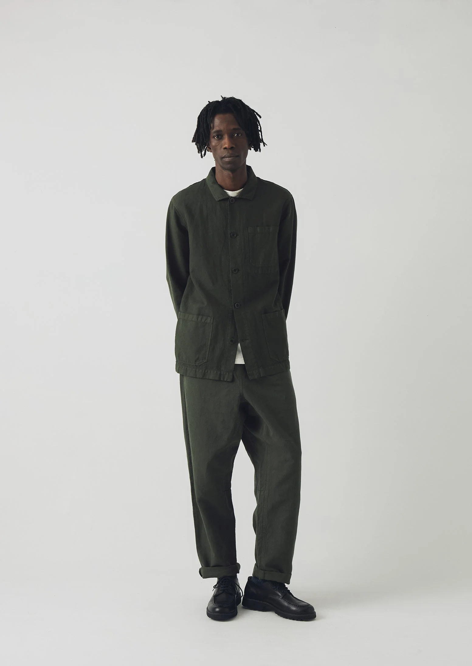 Alfie Garment Dyed Herringbone Trousers | Dark Moss - Image 2