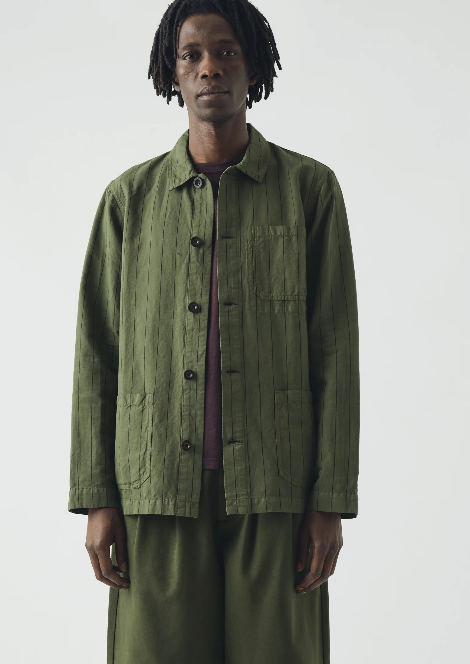 Arlo Overdyed Stripe Cotton Linen Jacket | Basil - Image 3