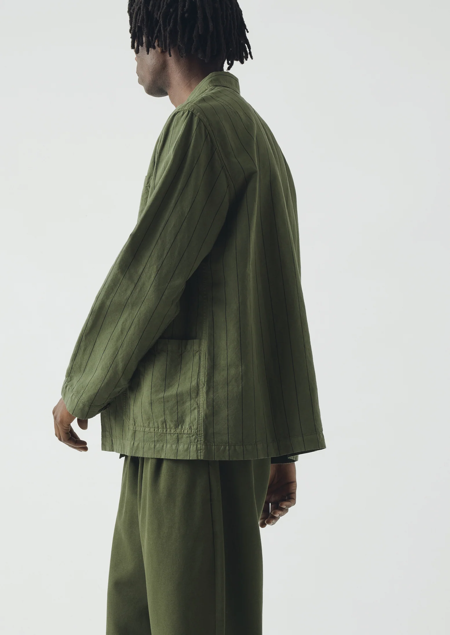Arlo Overdyed Stripe Cotton Linen Jacket | Basil - Image 4