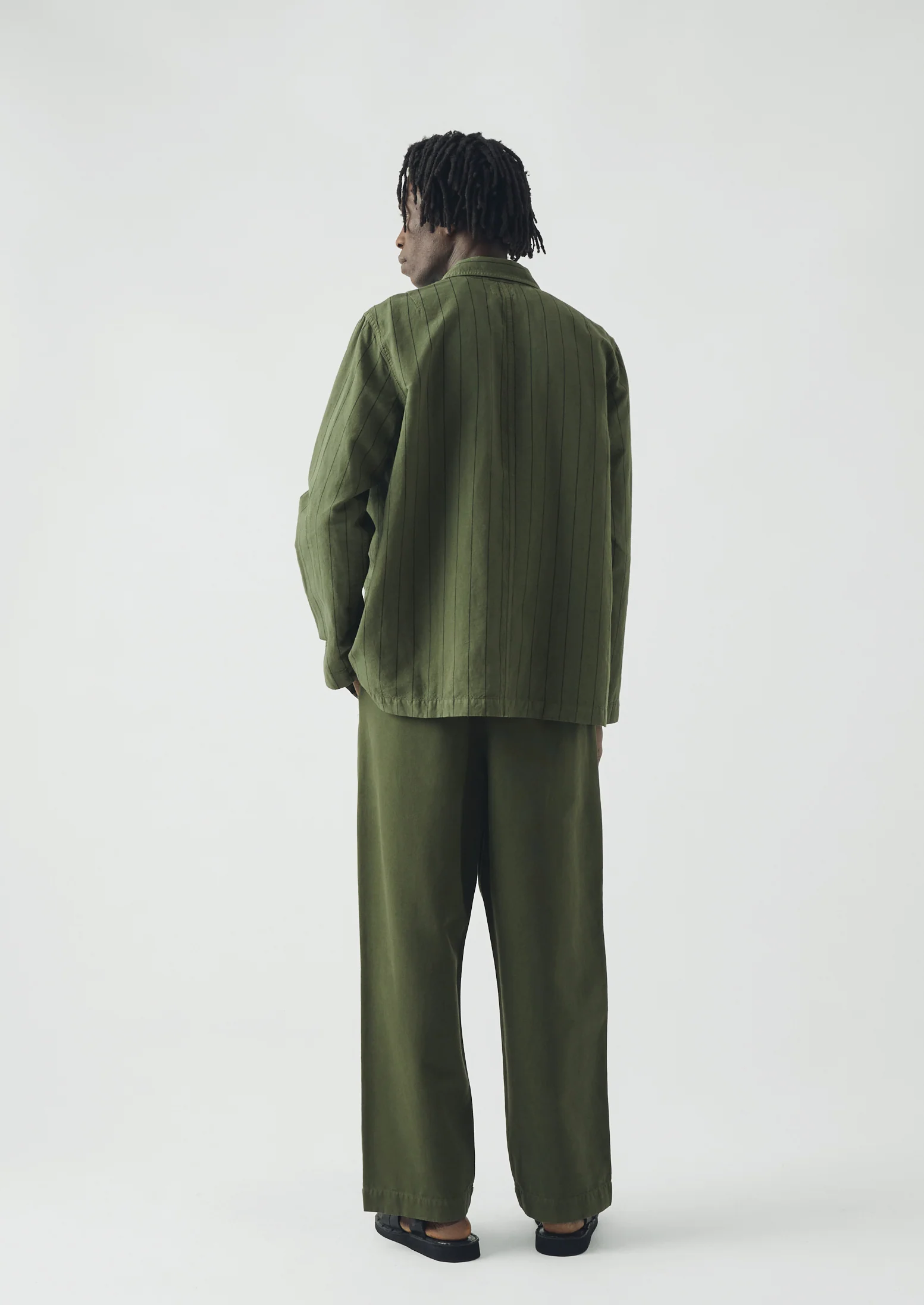 Arlo Overdyed Stripe Cotton Linen Jacket | Basil - Image 6