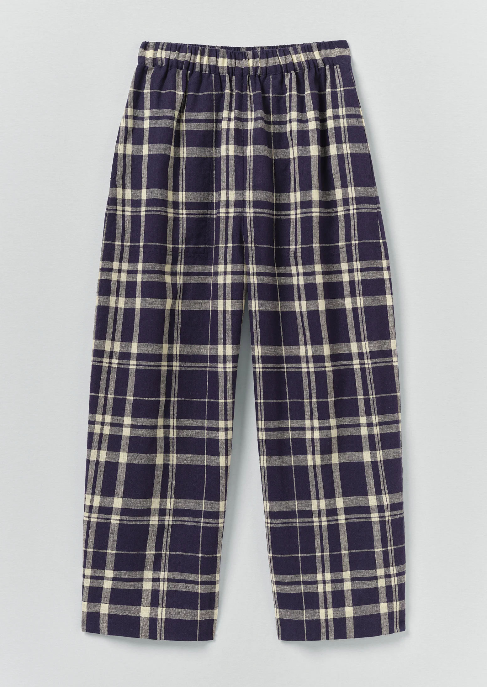 Barrel Leg Check Linen Cotton Trousers | Blue/Soya