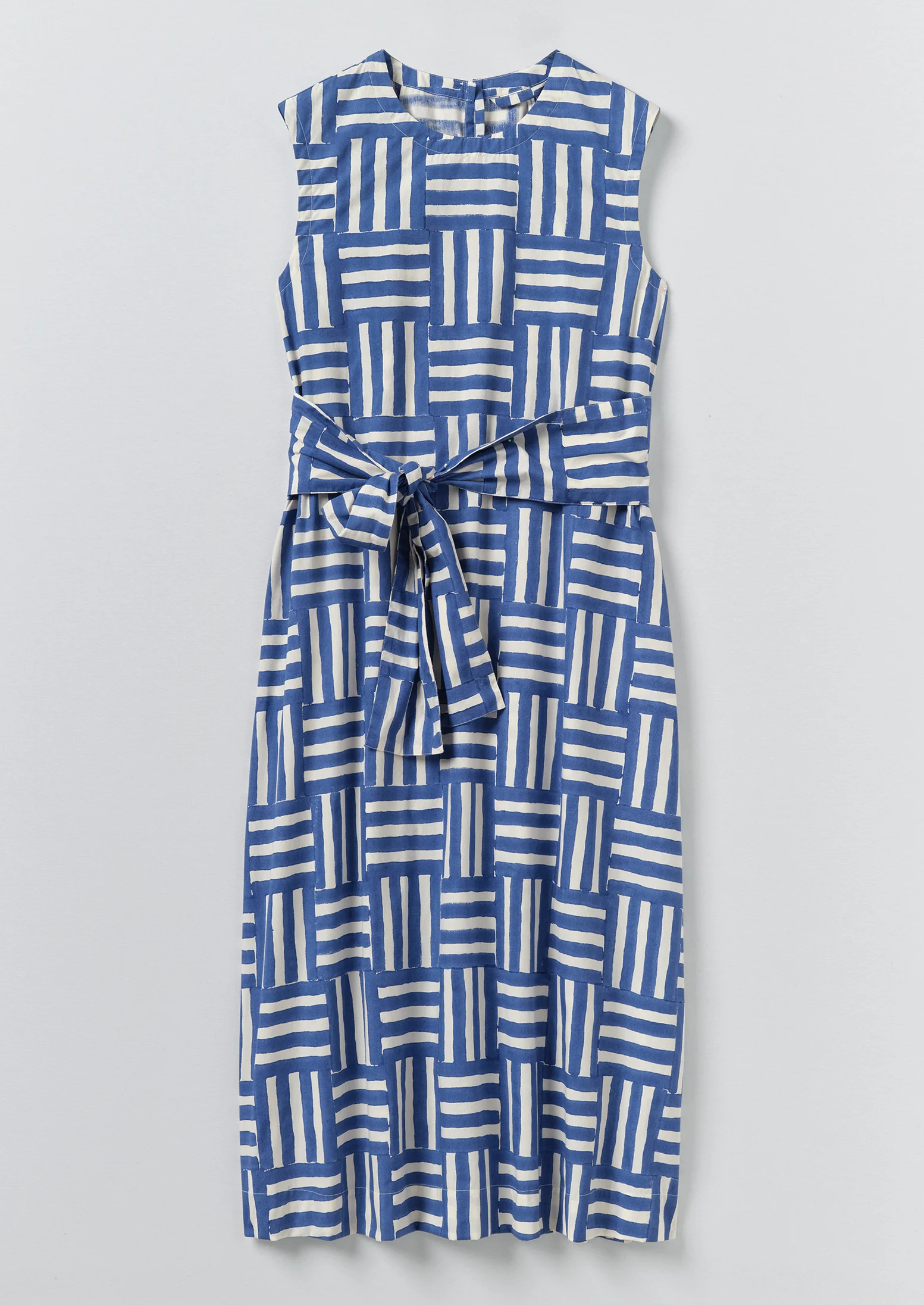 Block Print Patchwork Stripe Dress | Deep Cornflower