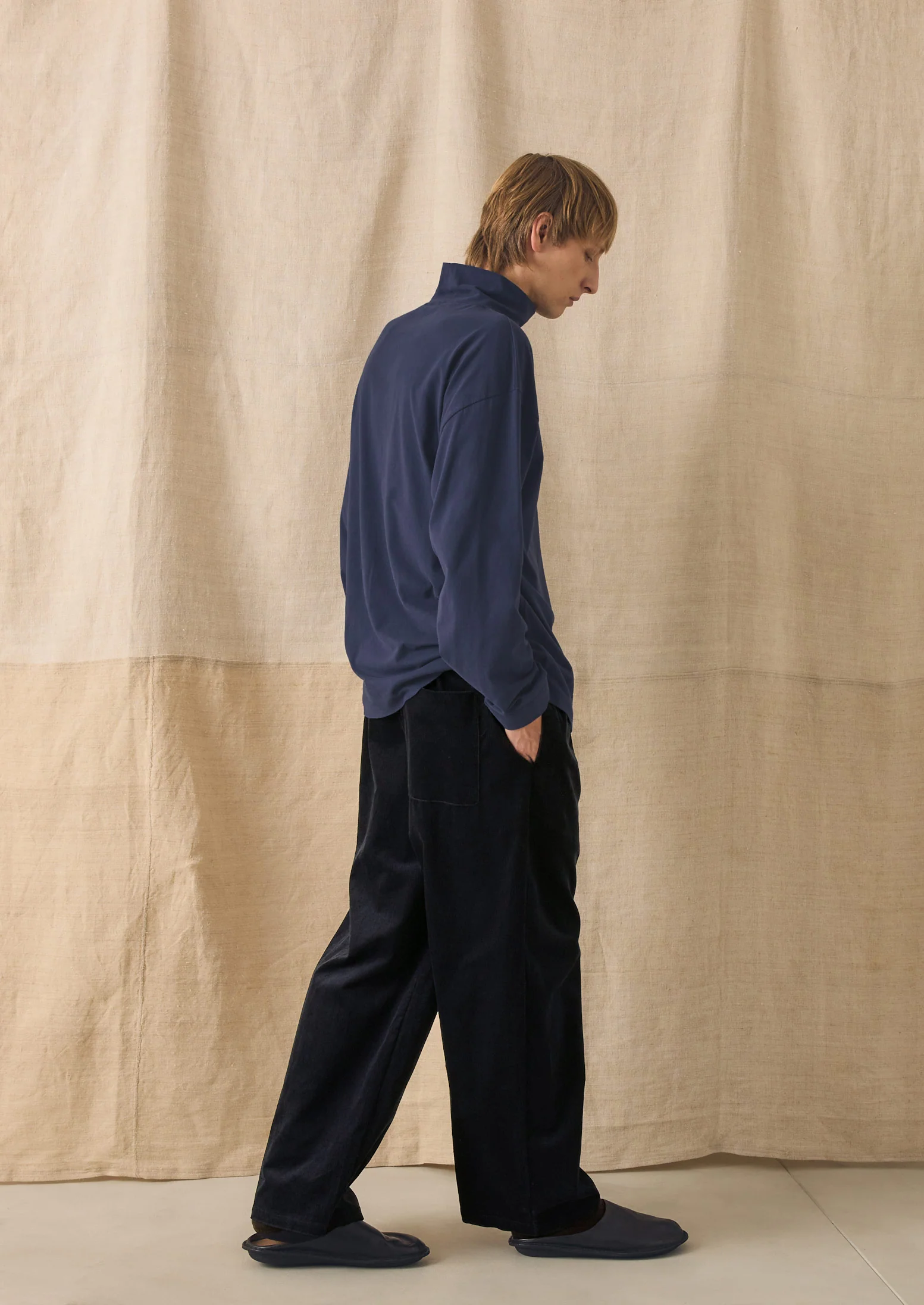 Brushed Cotton High Neck Lounge Top | Ink Blue - Image 2