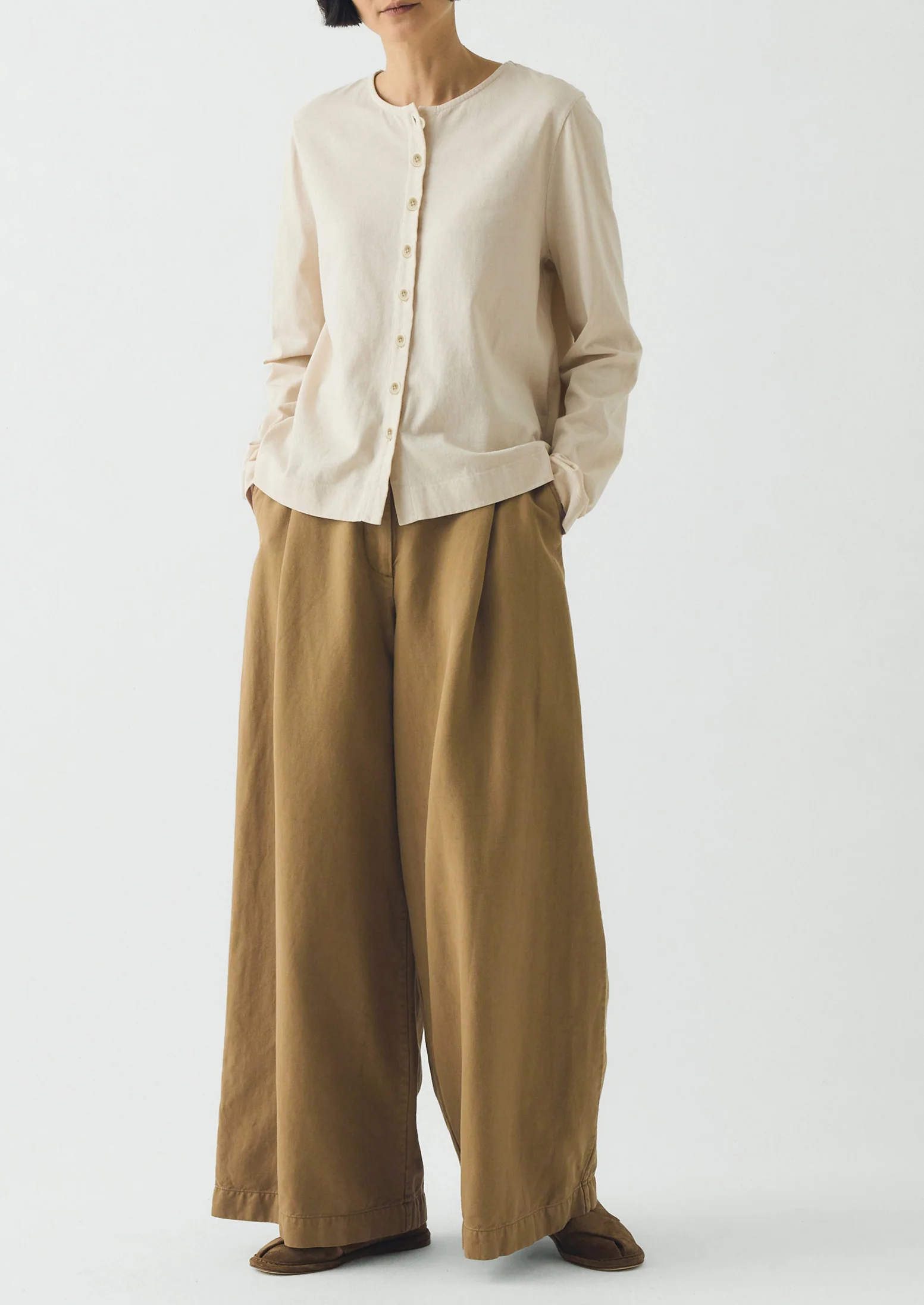 Button Through Cotton Jersey Tee | Egret - Image 2