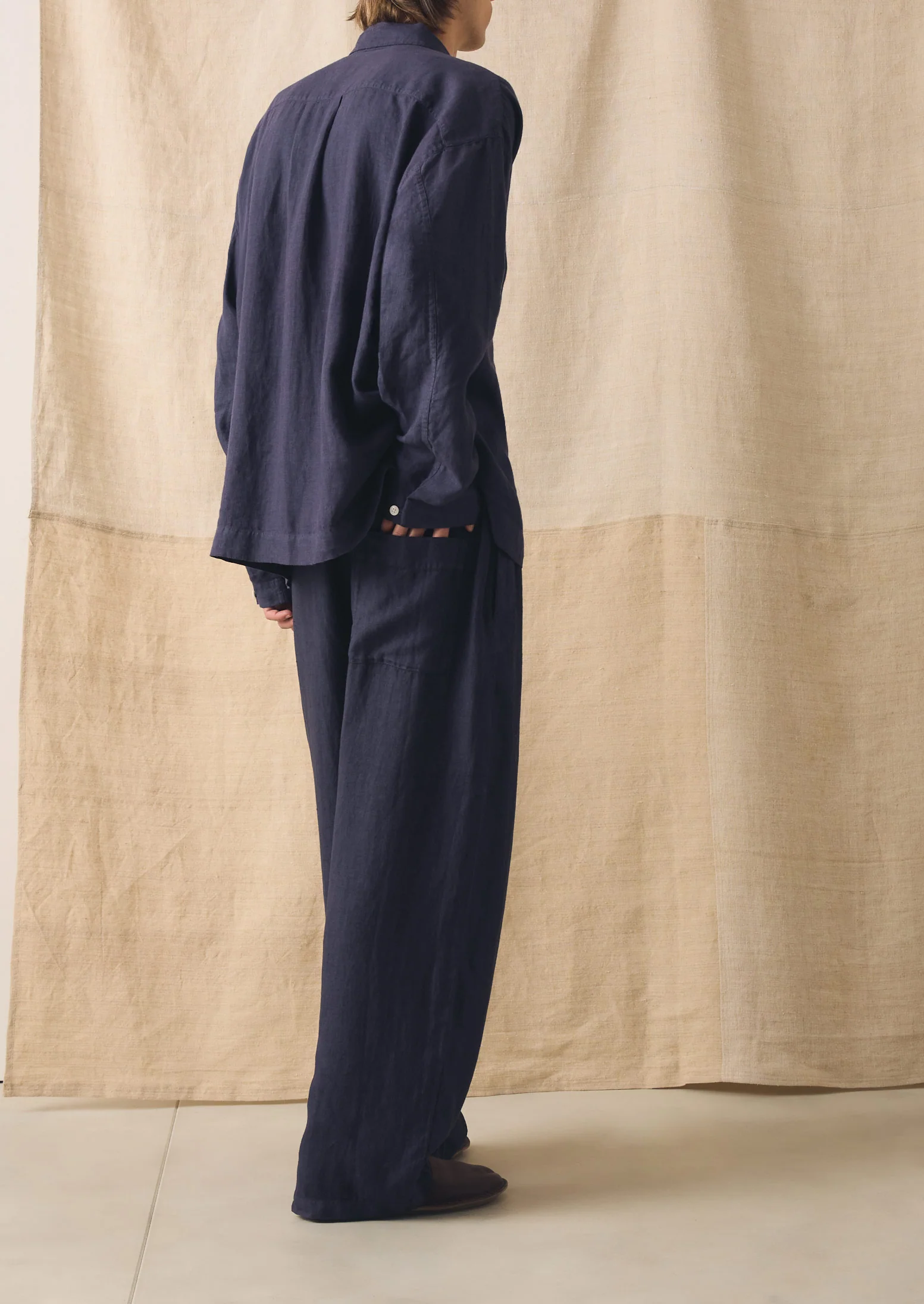 Camp Collar Garment Dyed Linen Shirt | Blueberry - Image 4