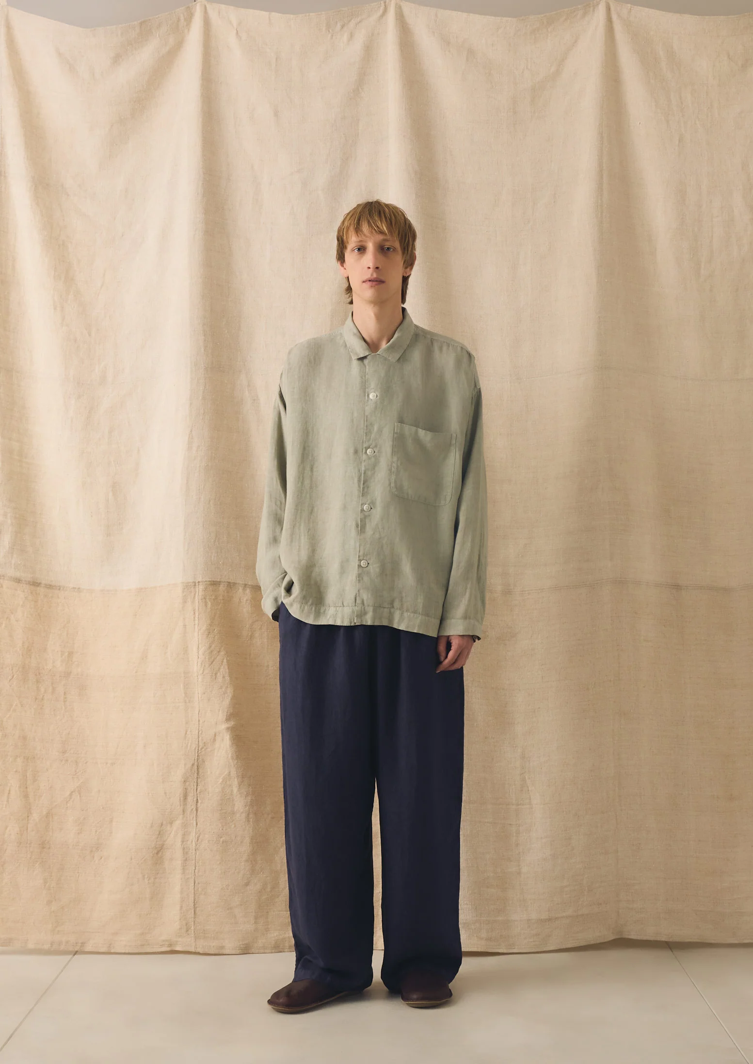 Camp Collar Garment Dyed Linen Shirt | Cement - Image 4
