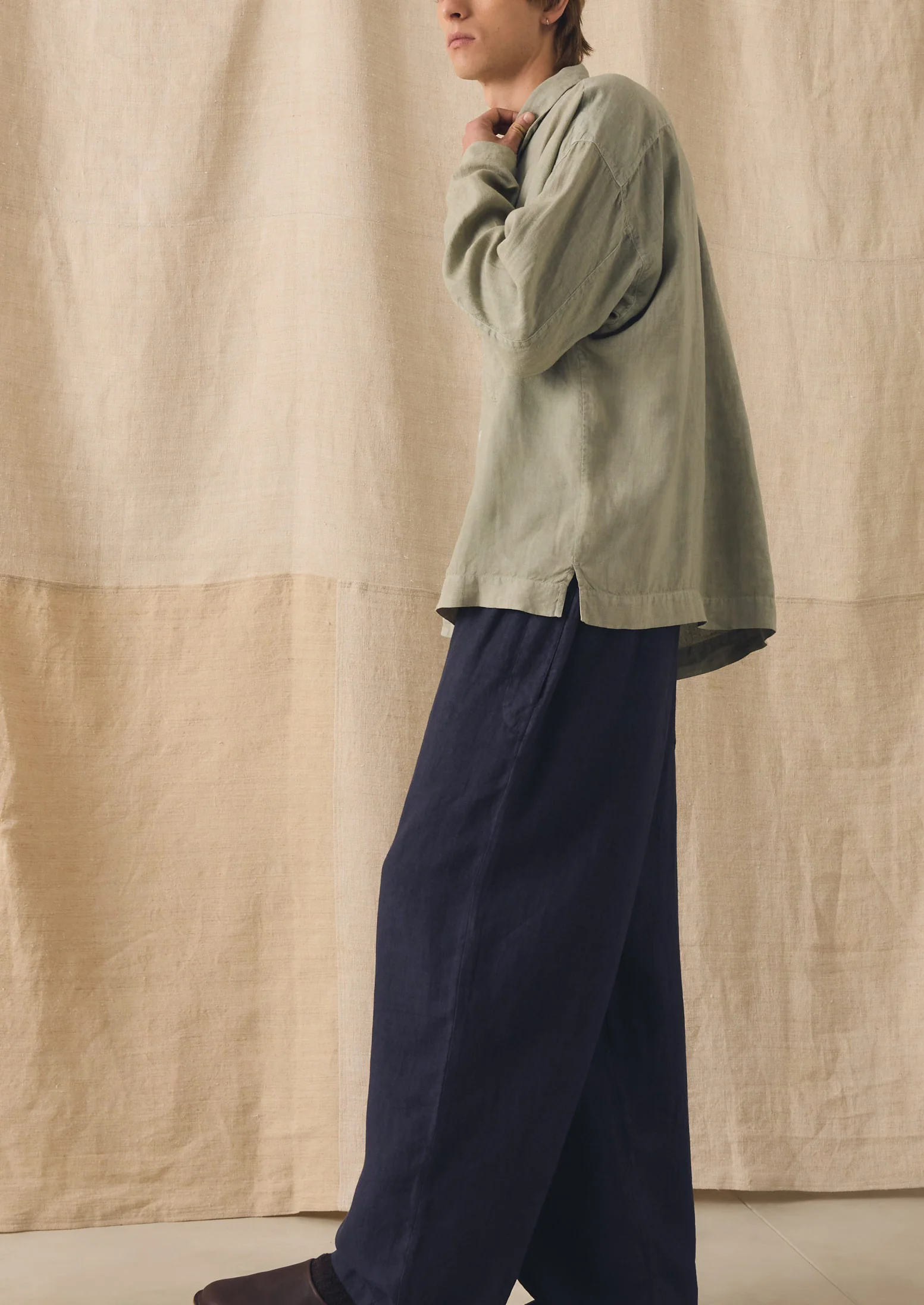 Camp Collar Garment Dyed Linen Shirt | Cement - Image 5