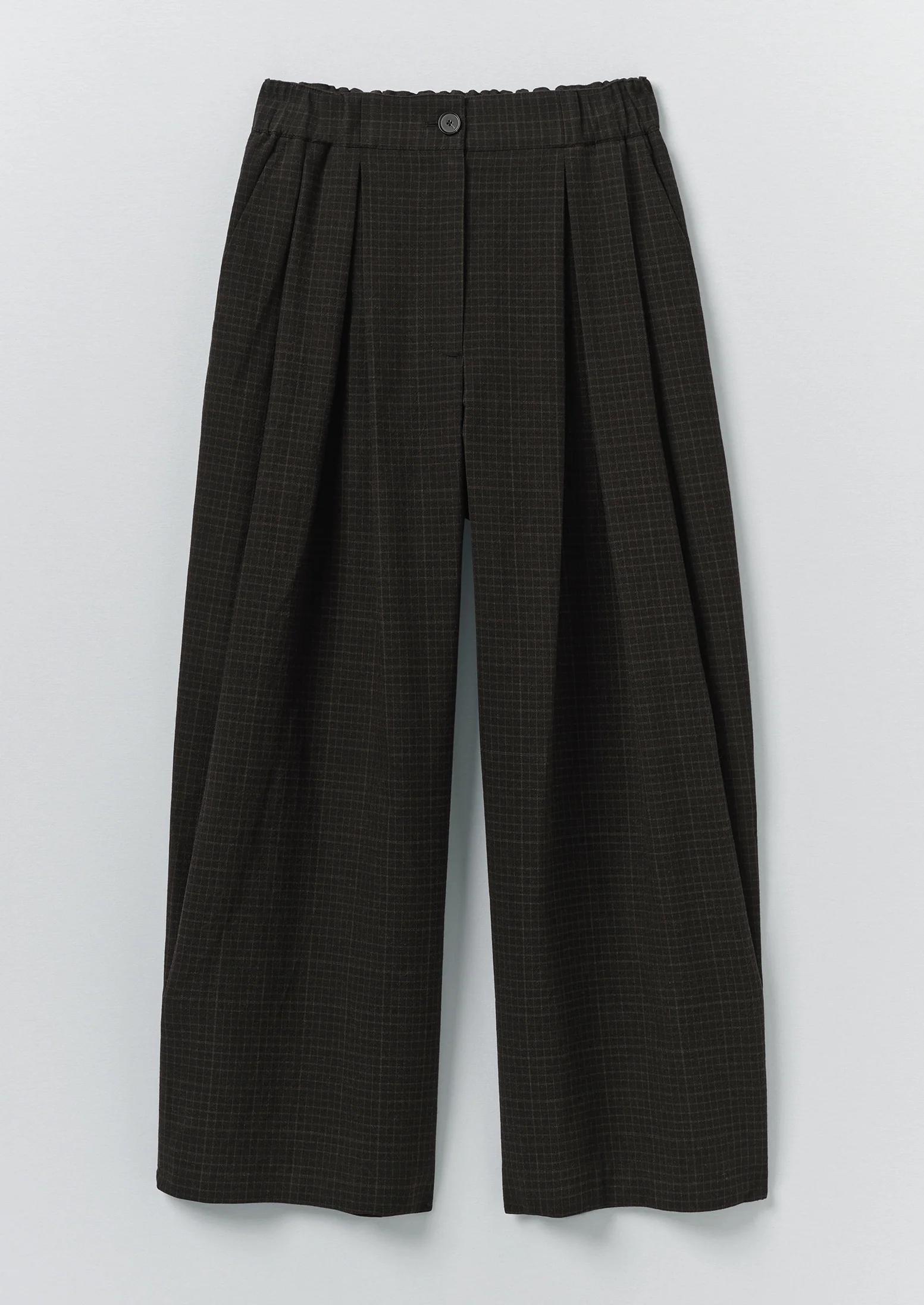 Carys Check Cotton Wool Wide Leg Trousers | Slate