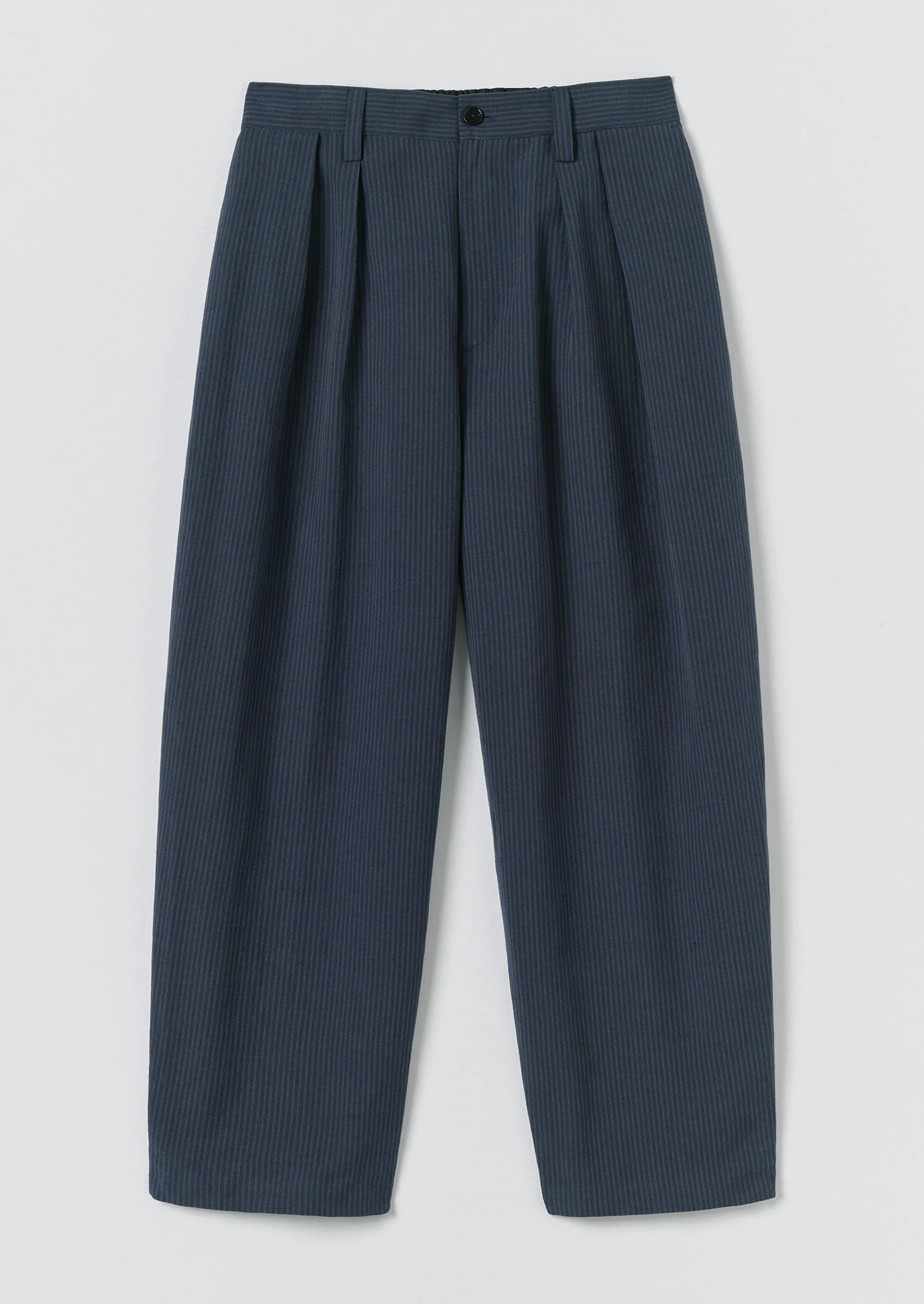Caspar Stripe Pleat Trousers | Navy/Fawn