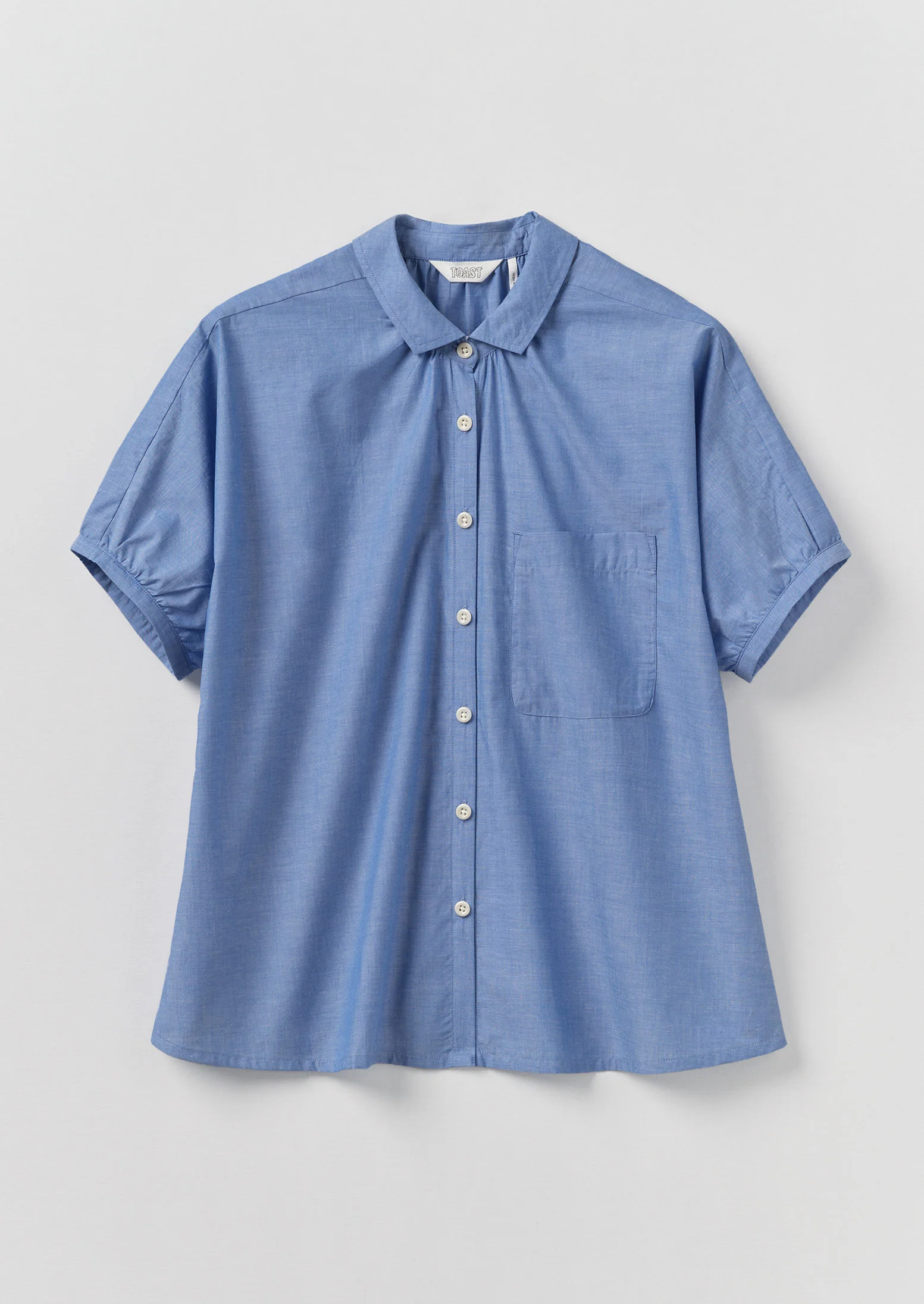 Cecily Gathered Cotton Shirt | Light Blue