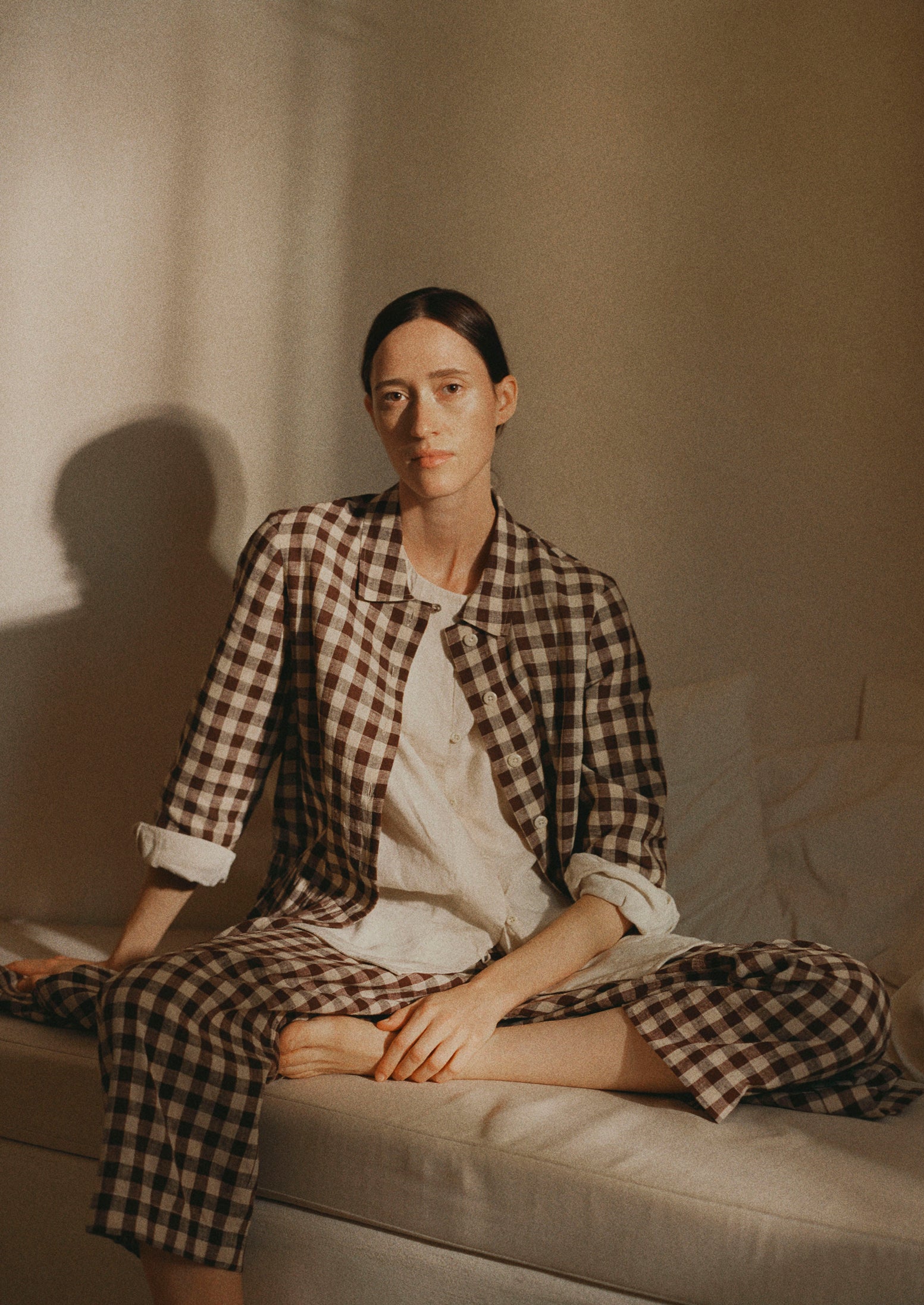 Check Linen Cotton Shirt Dress | Dark Chocolate/Ecru - Image 3
