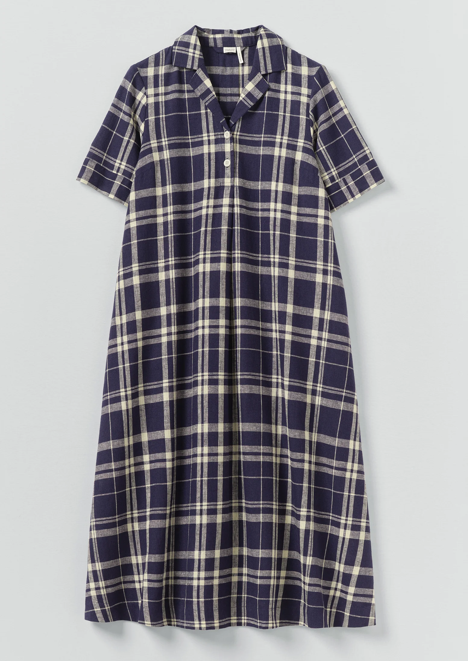 Check Linen Cotton Swing Dress | Blue/Soya