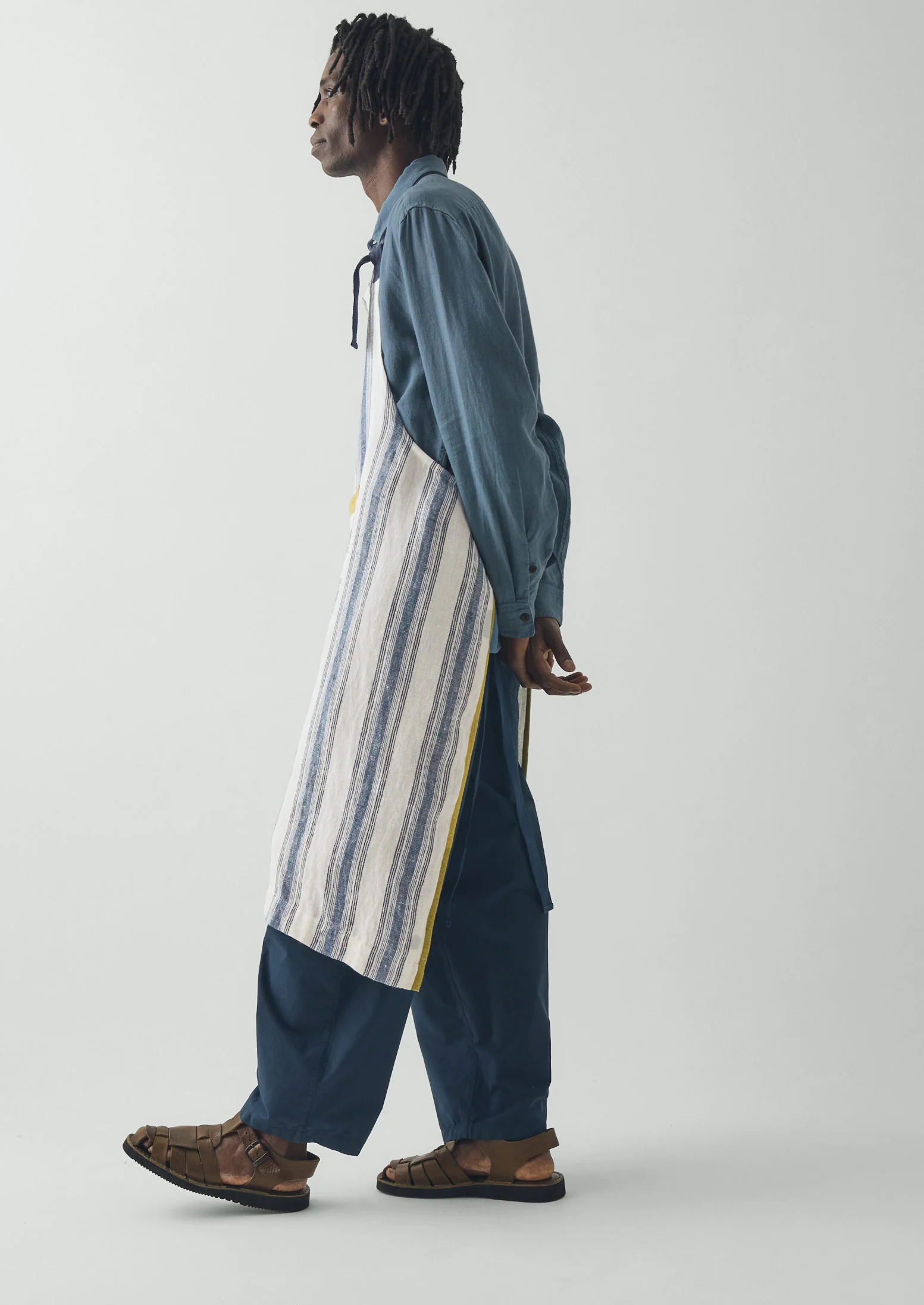 Chef Stripe Linen Apron | Ecru/Multi Blue - Image 9
