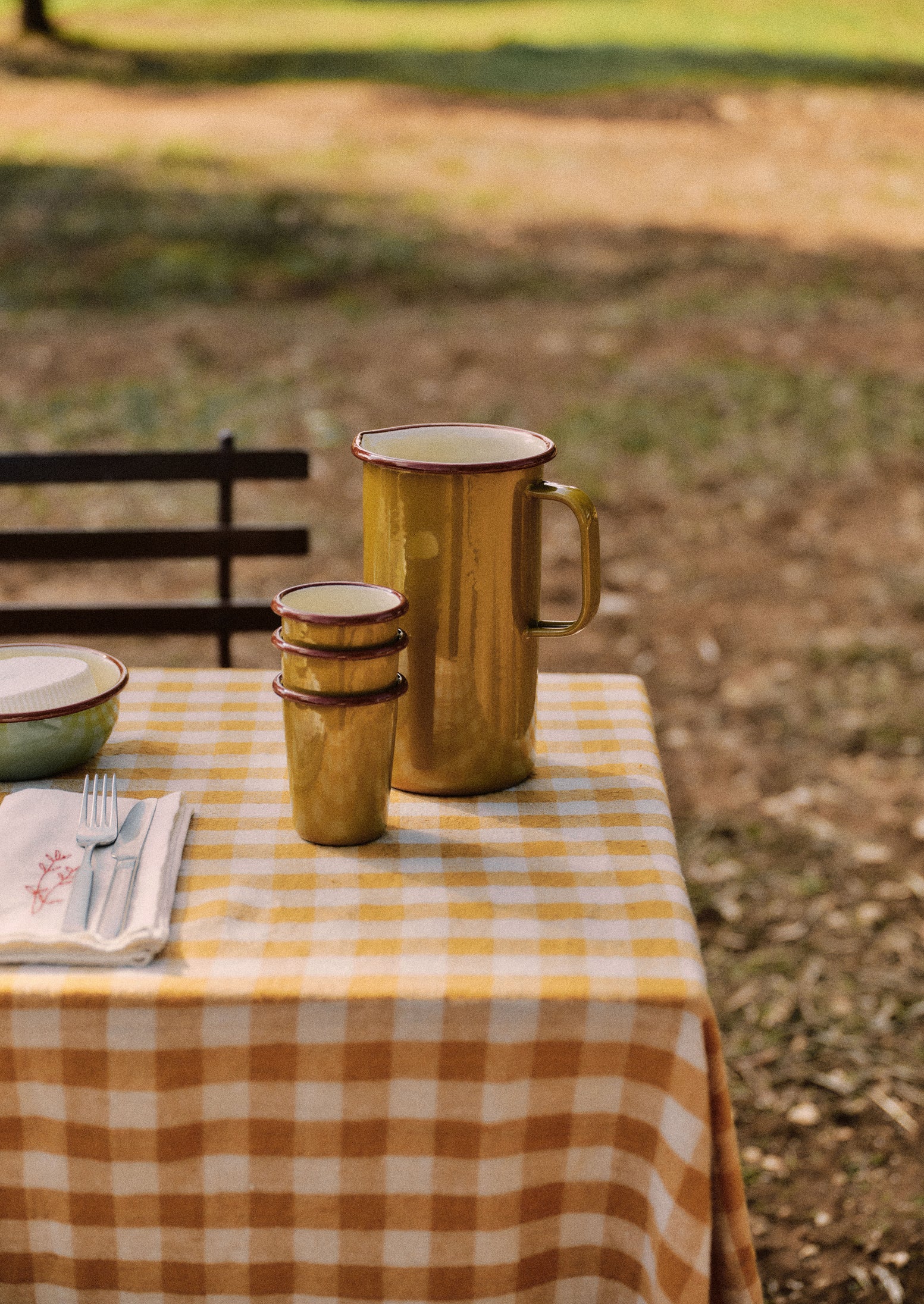 Contrast Rim Enamel Jug | Ochre/Chestnut - Image 2