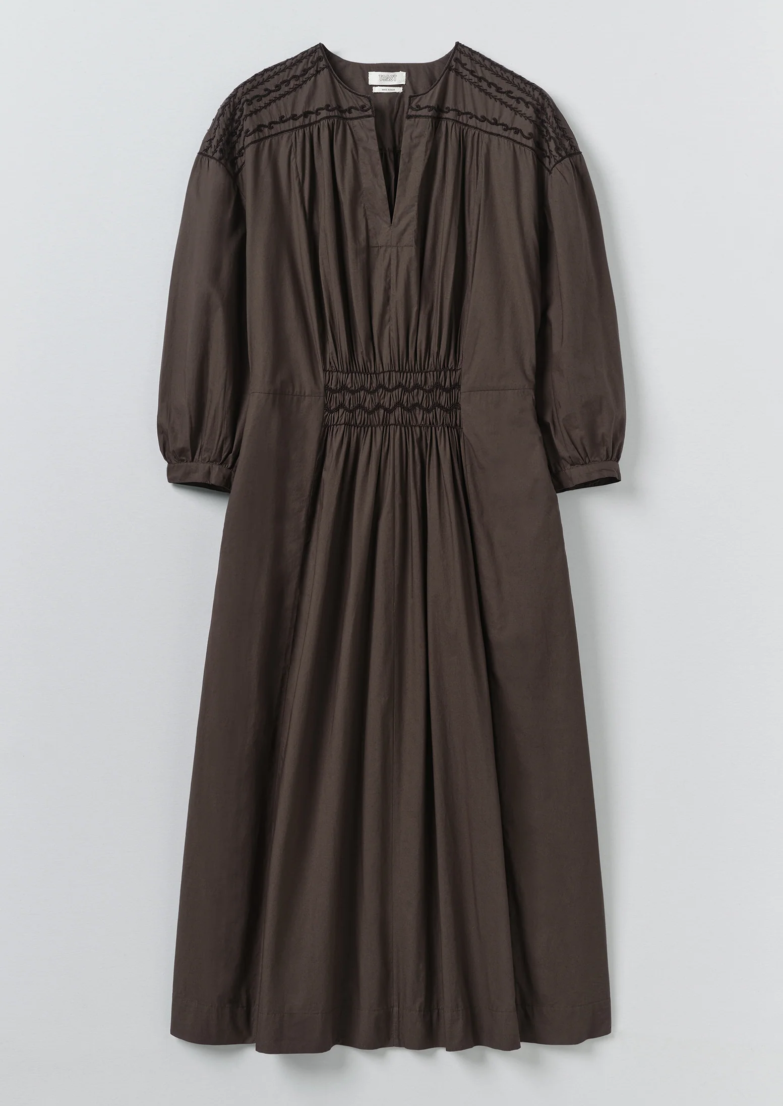 Contrast Smocked Cotton Dress | Black Walnut