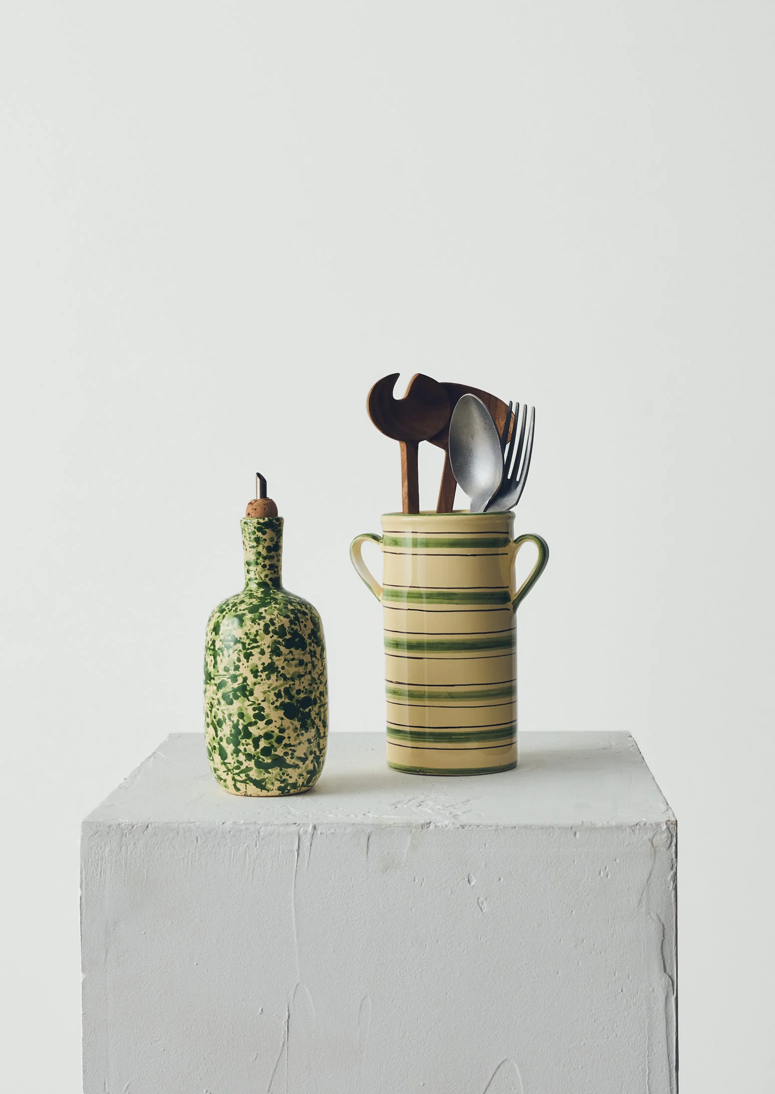 Cortona Stripe Utensil Jar | Cream/Leaf - Image 2