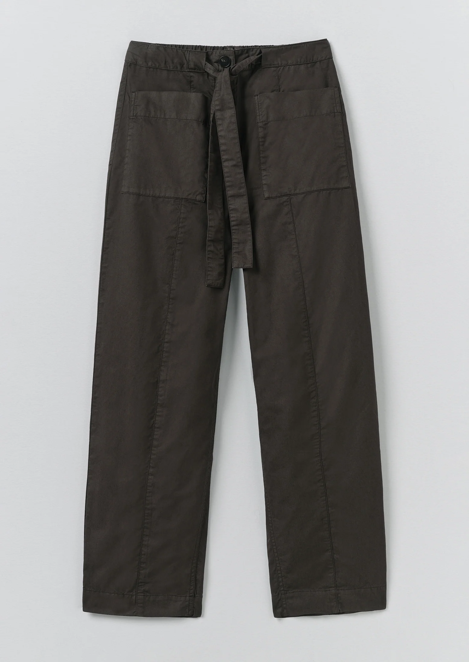 Cotton Twill Belted Trousers | Smoke