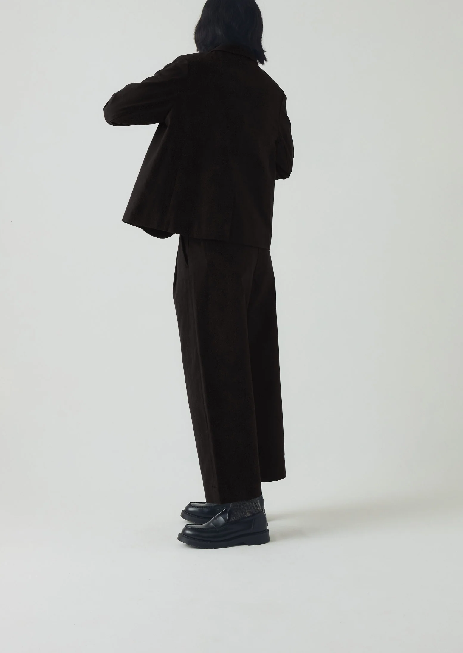 Cotton Wool Herringbone Pleat Front Trousers | Black - Image 7