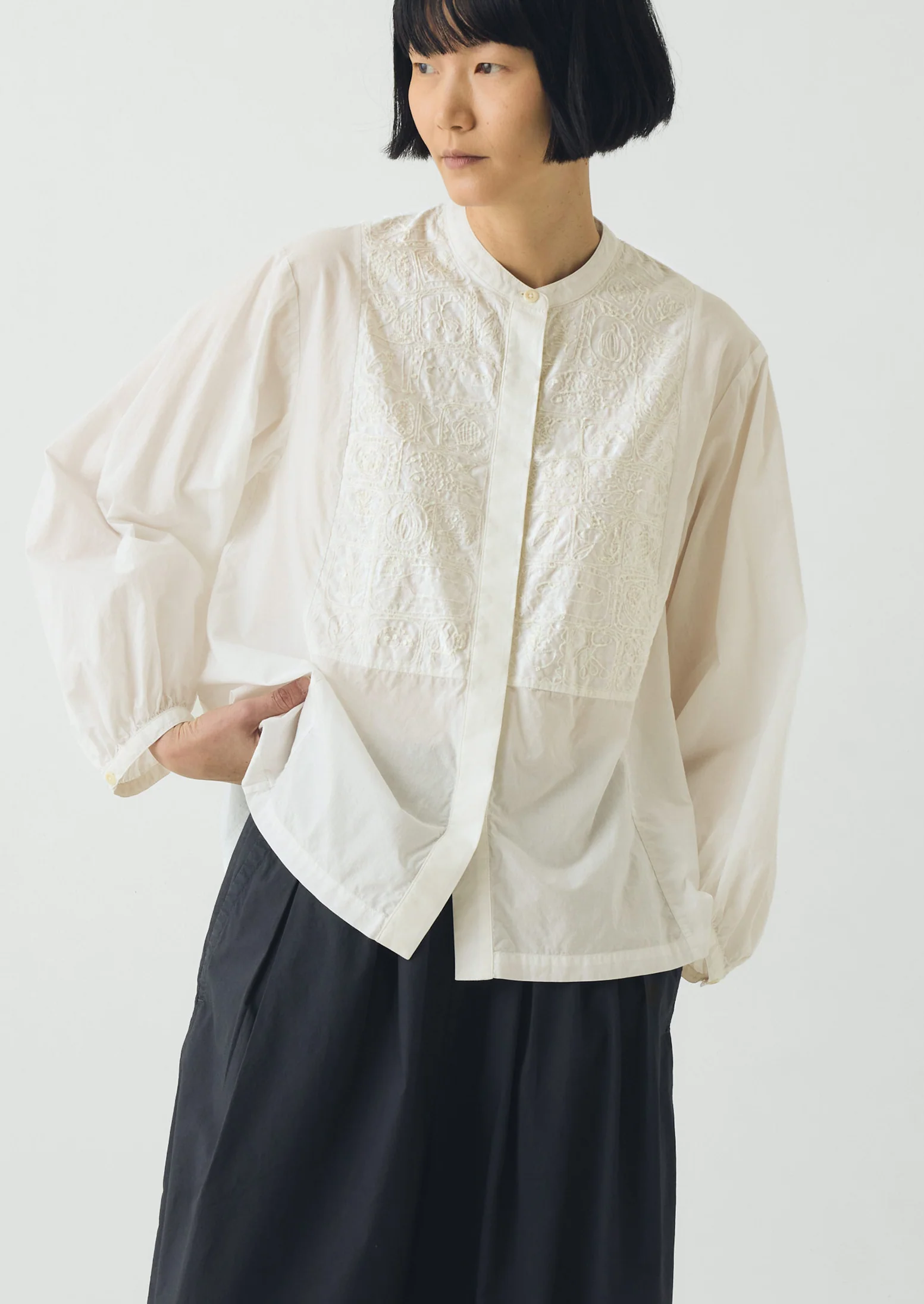 Embroidered Cotton Voile Shirt | Chalk White - Image 2