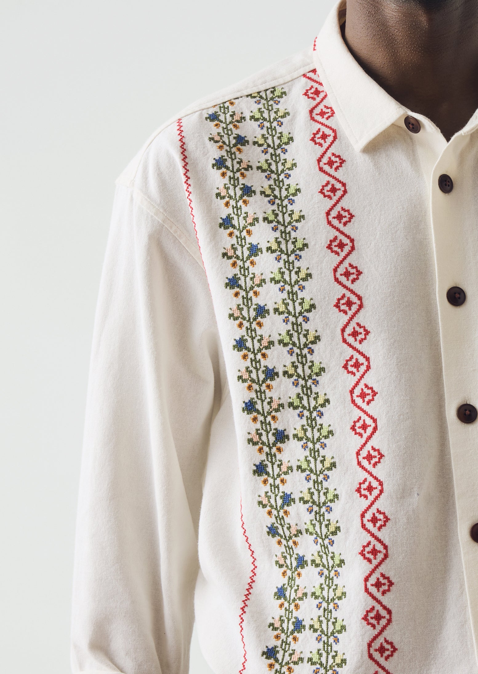 Embroidered Cross Stitch Cotton Shirt | Ecru - Image 7
