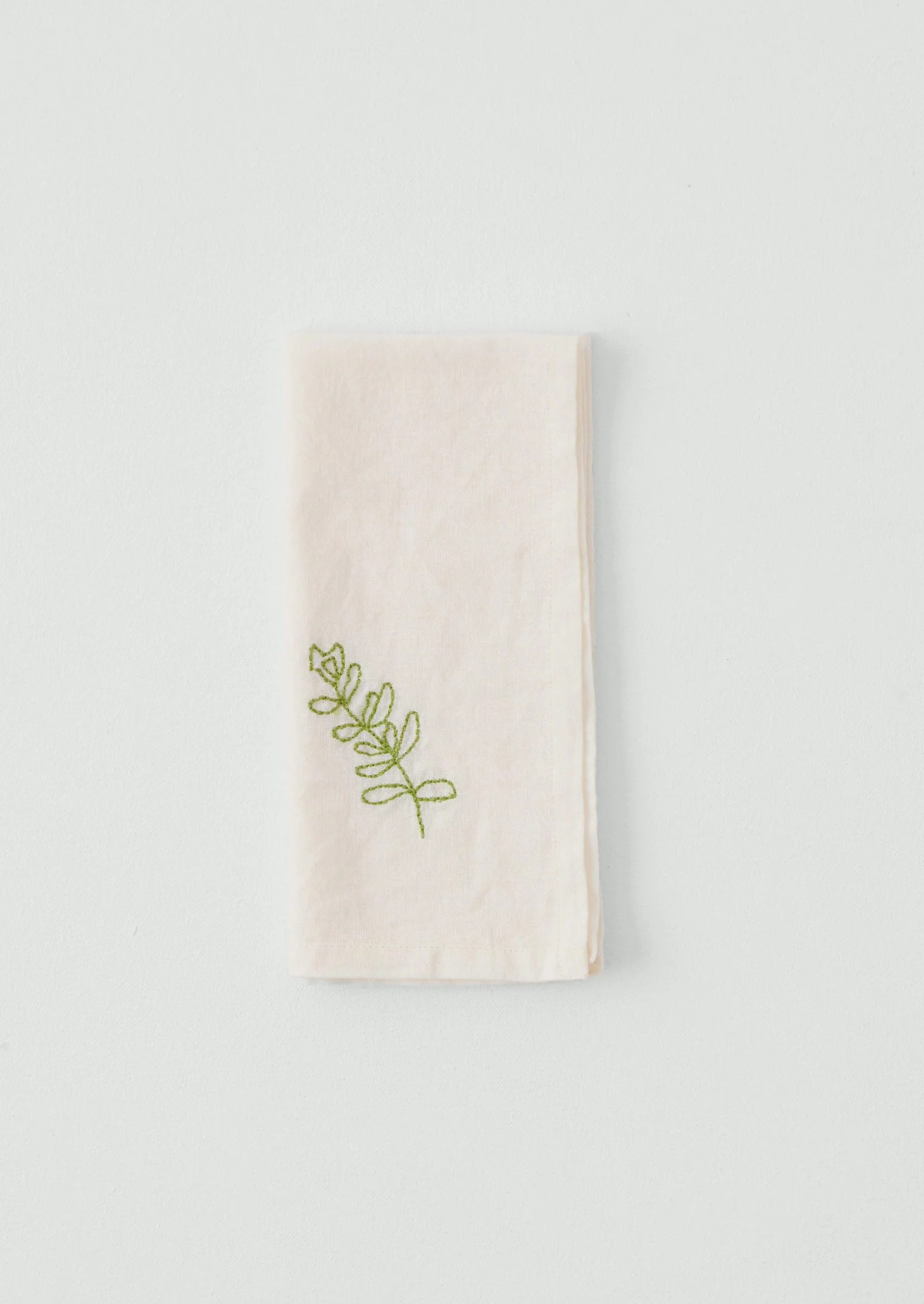 Embroidered Sprig Cotton Linen Napkin | Ecru/Green