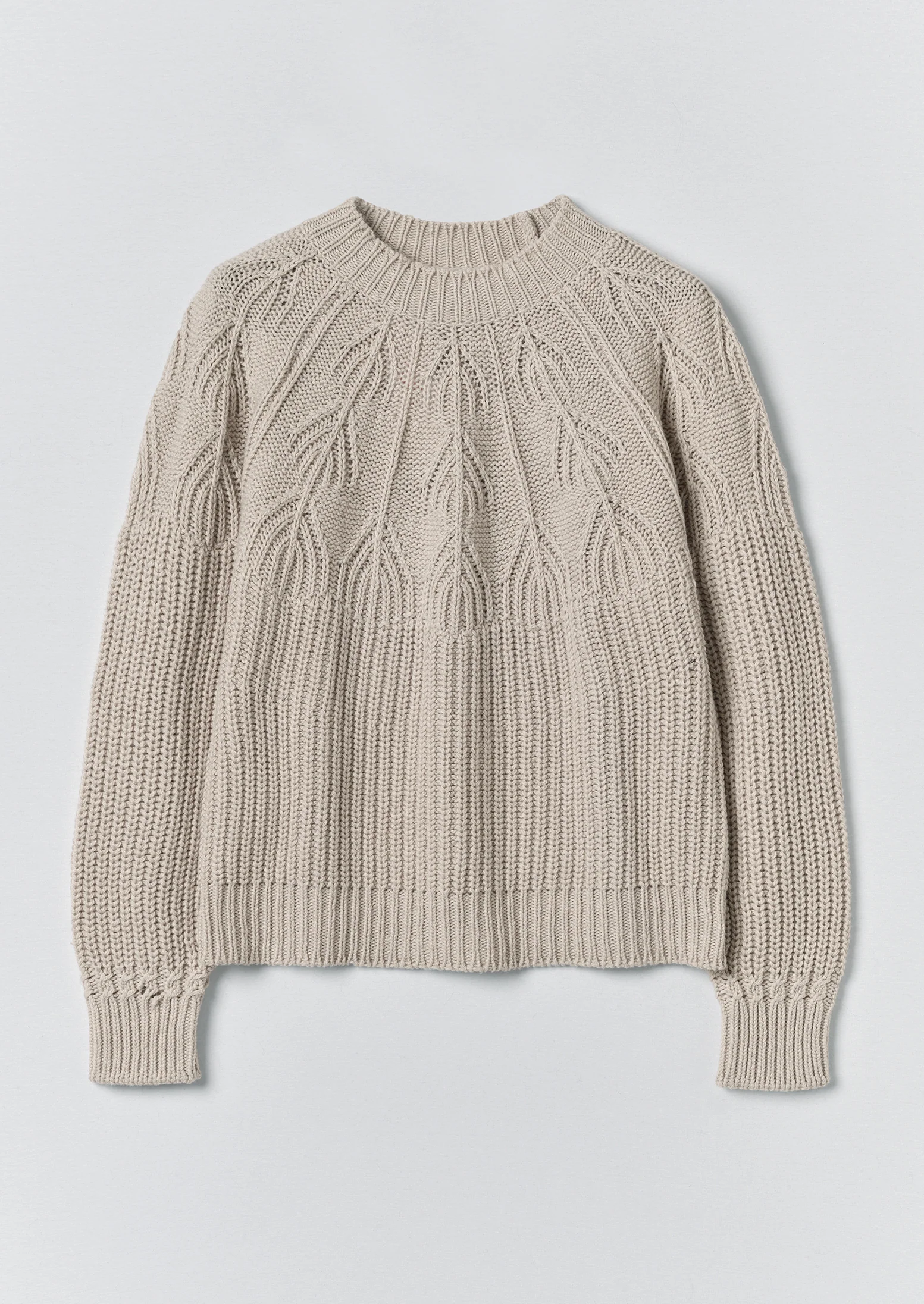Fan Stitch Wool Cotton Sweater | Ivory
