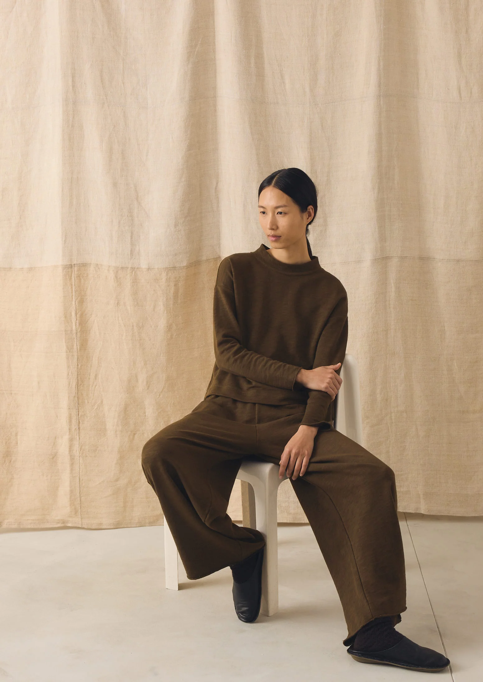 Full Length Loopback Jersey Trousers | Dark Olive - Image 2