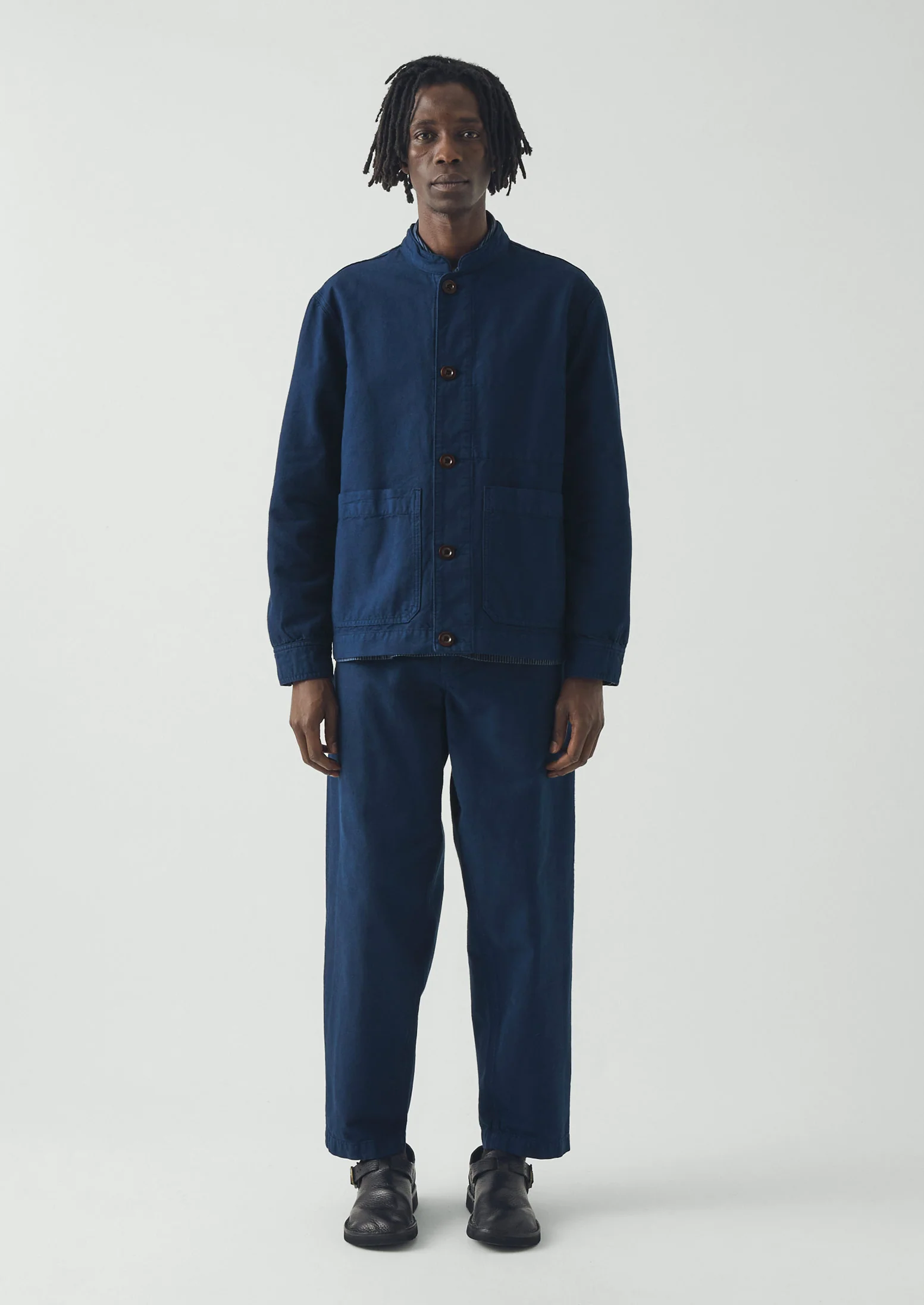 Garment Dyed Cotton Canvas Stand Collar Jacket | Uniform Blue - Image 5