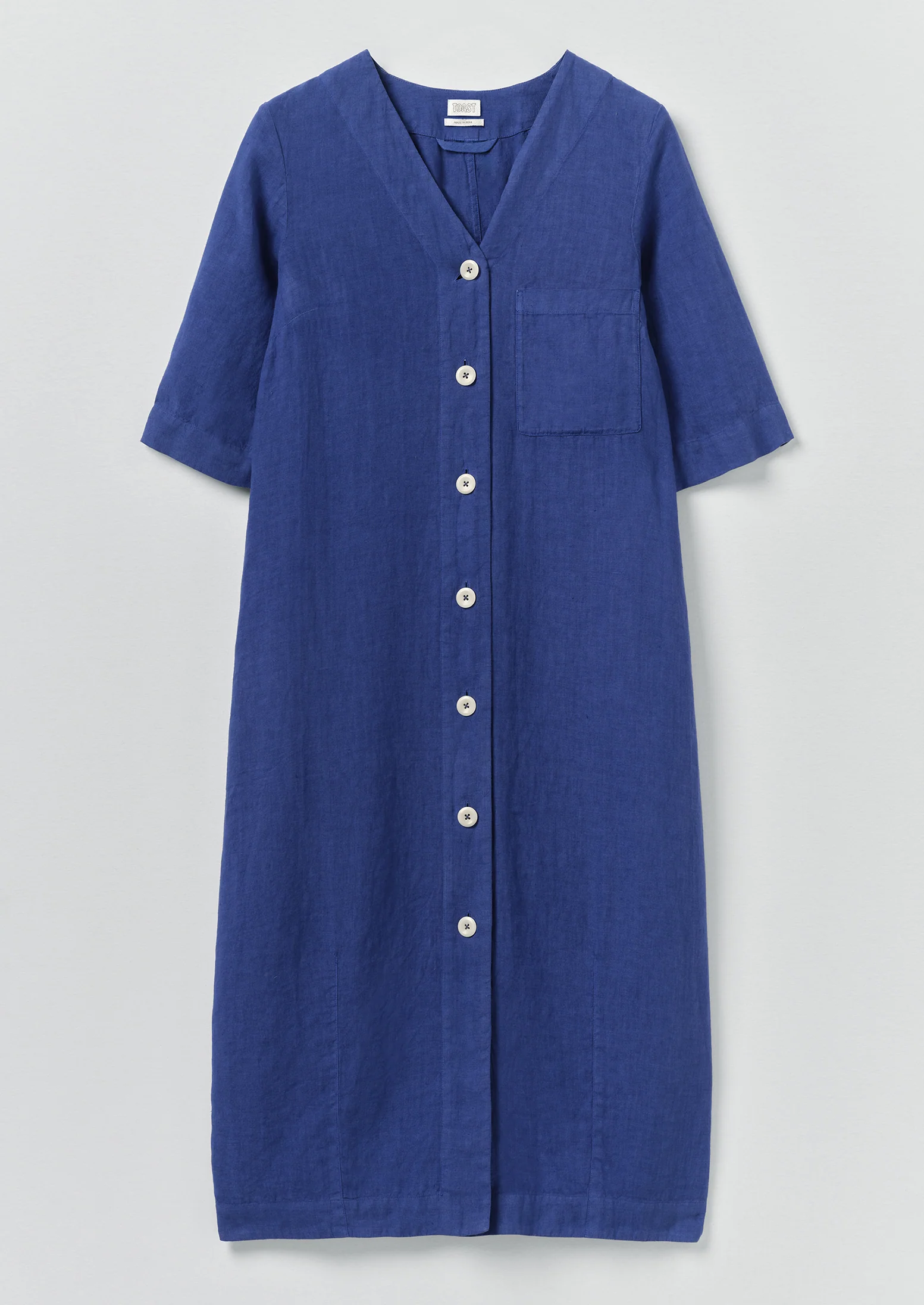 Garment Dyed Linen Button Front Dress | Carmine Blue
