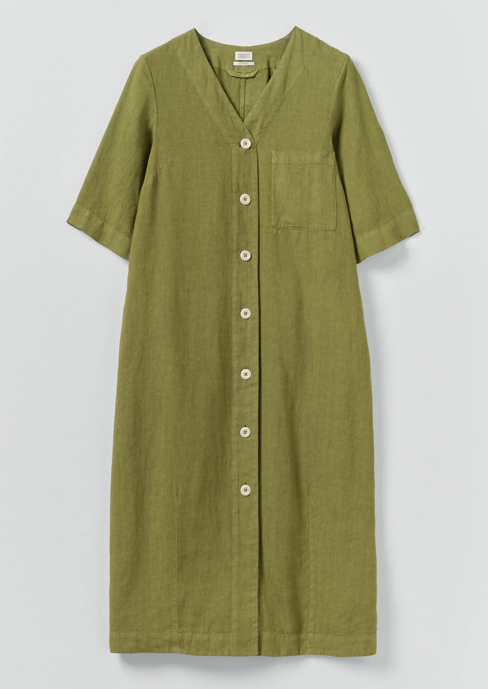 Garment Dyed Linen Button Front Dress | Pale Olive