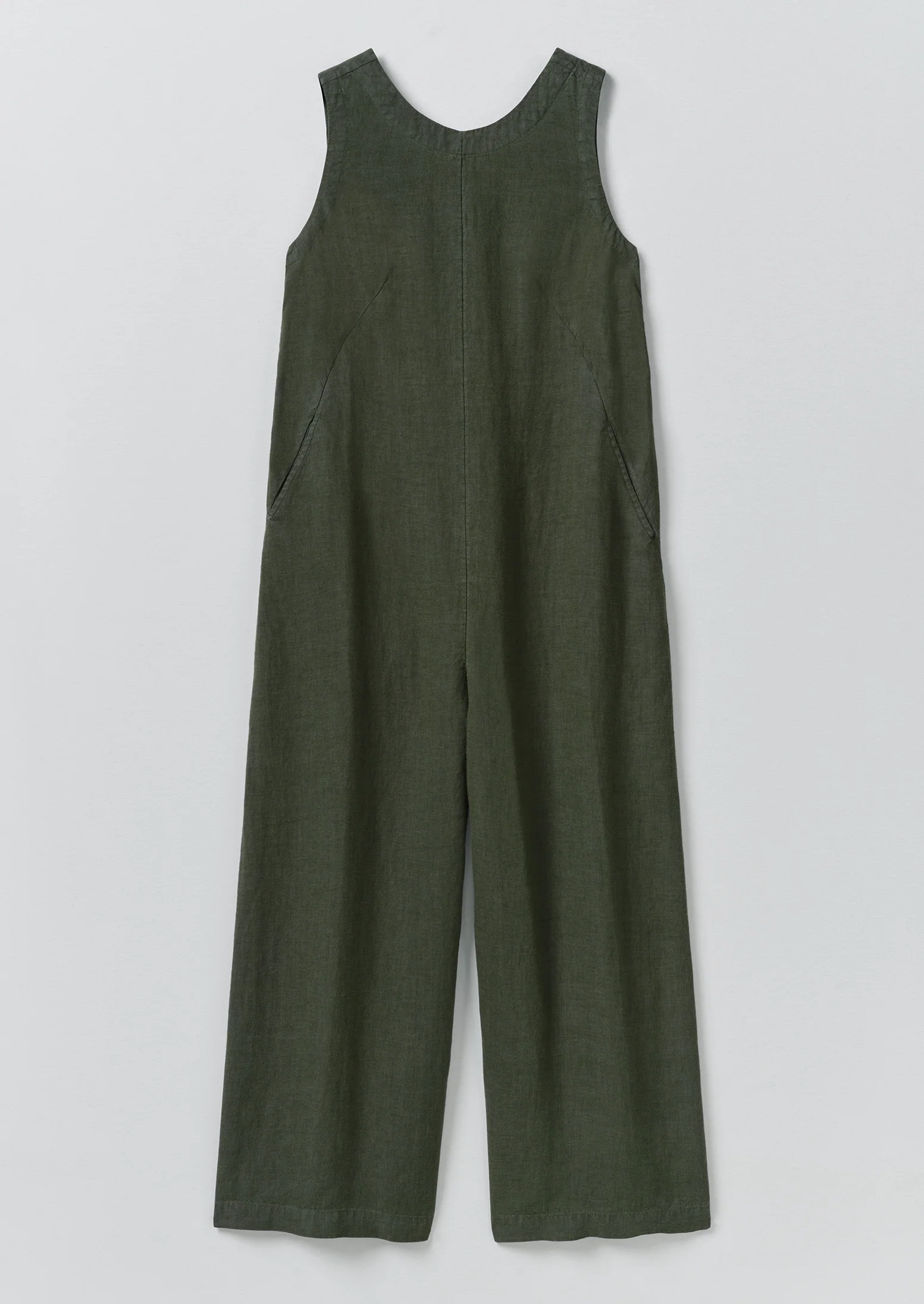 Garment Dyed Linen Scoop Back Jumpsuit | Dark Olive