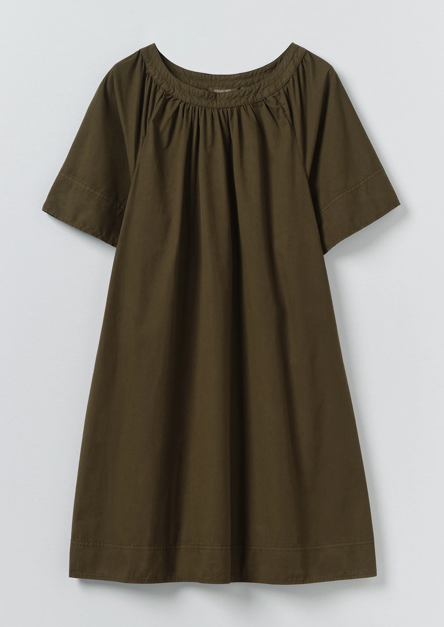 Gathered Cotton Twill Dress | Bronze Green