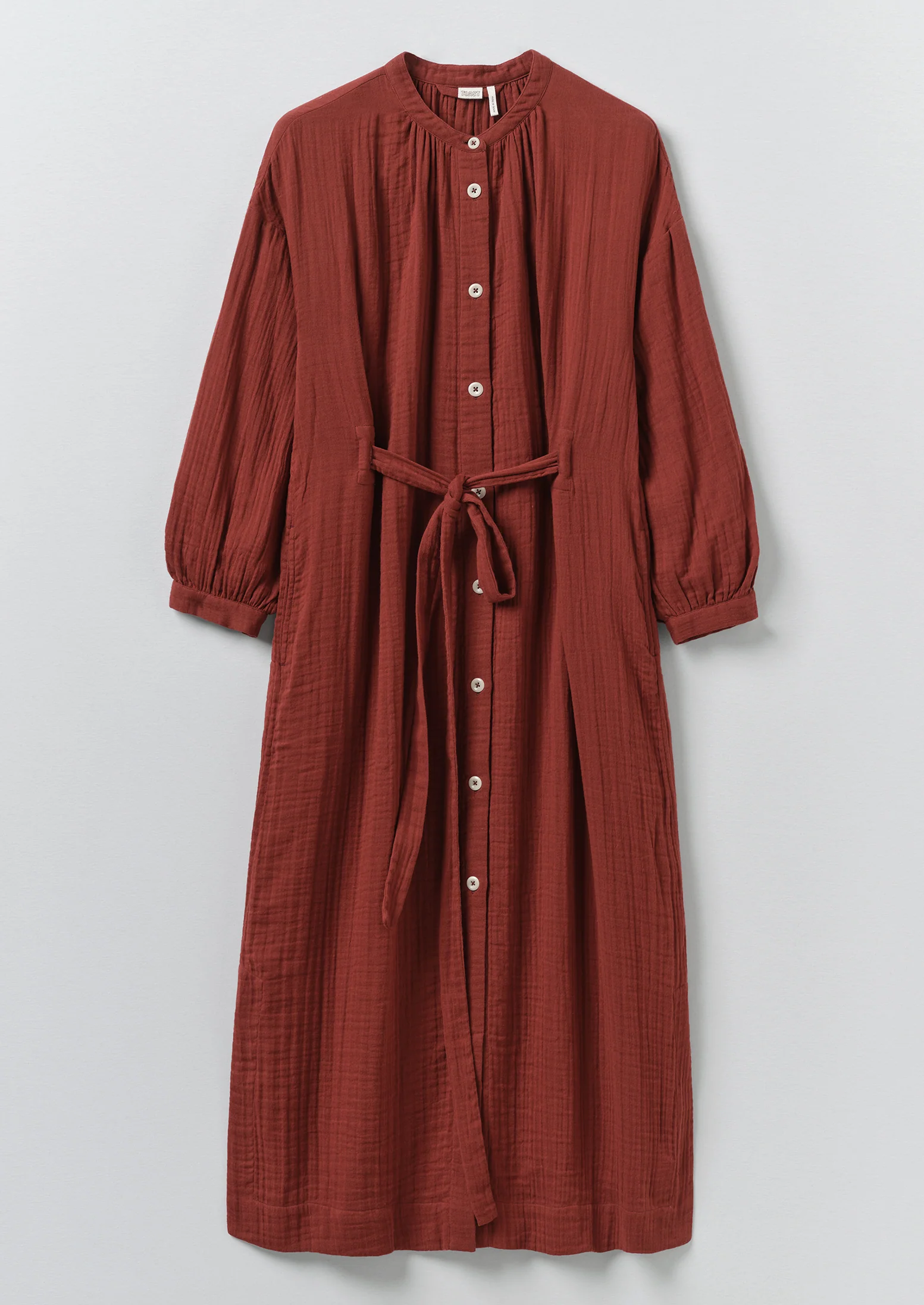 Gathered Crinkle Cotton Gauze Dress | Tomato Red