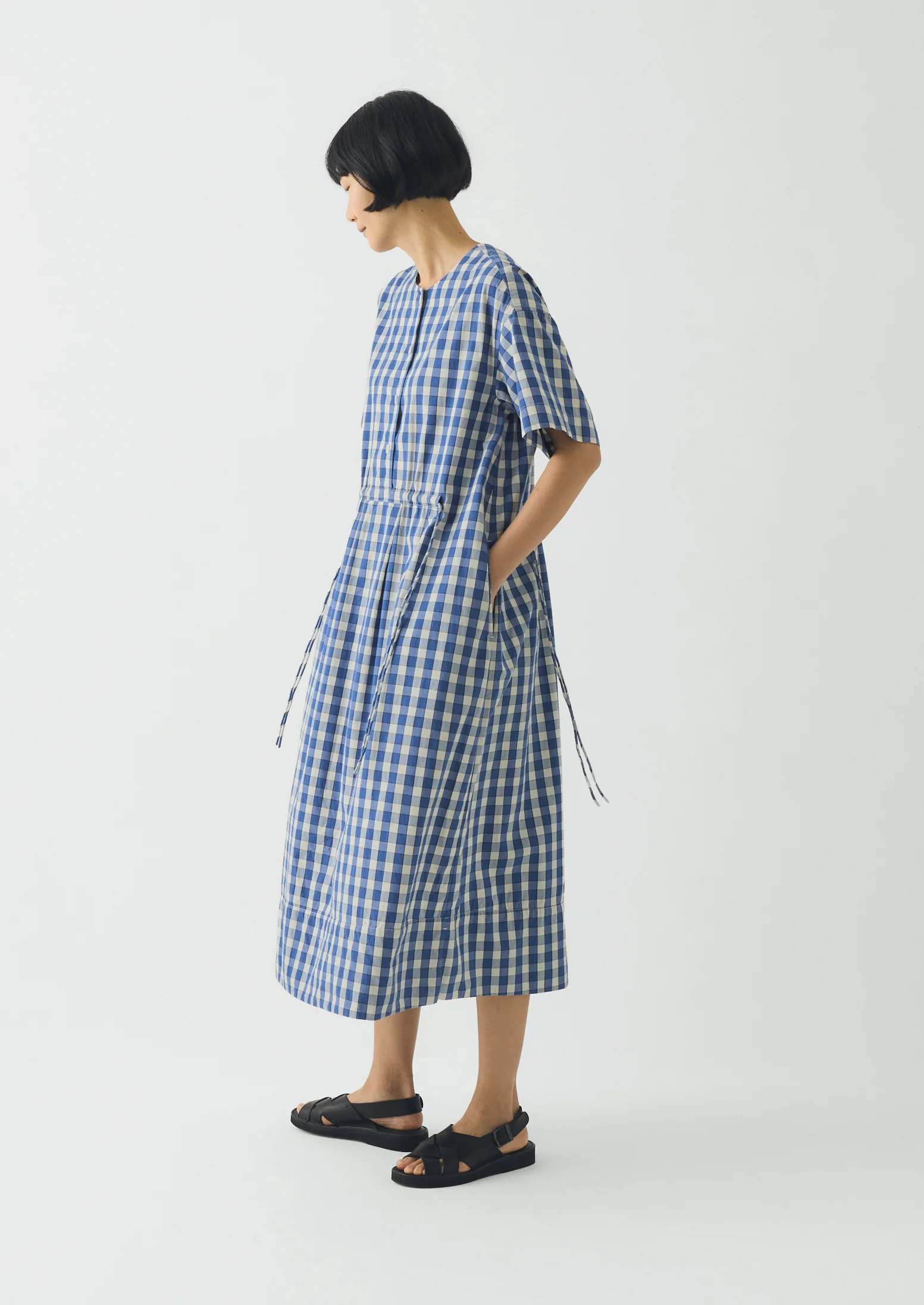 Gingham Check Cotton Dress | Pacific Blue - Image 2