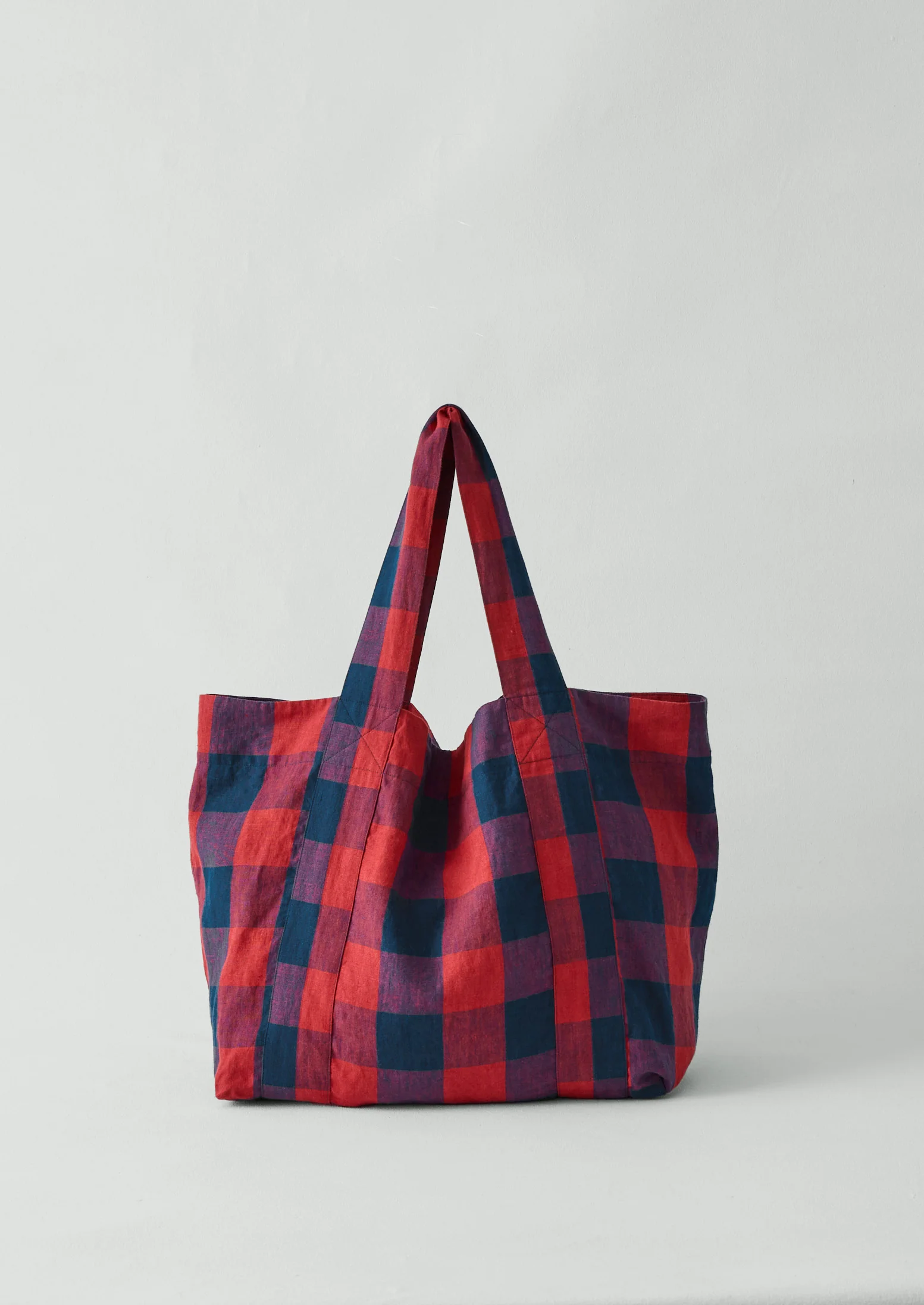 Gingham Check Linen Bag | Raspberry/Blue