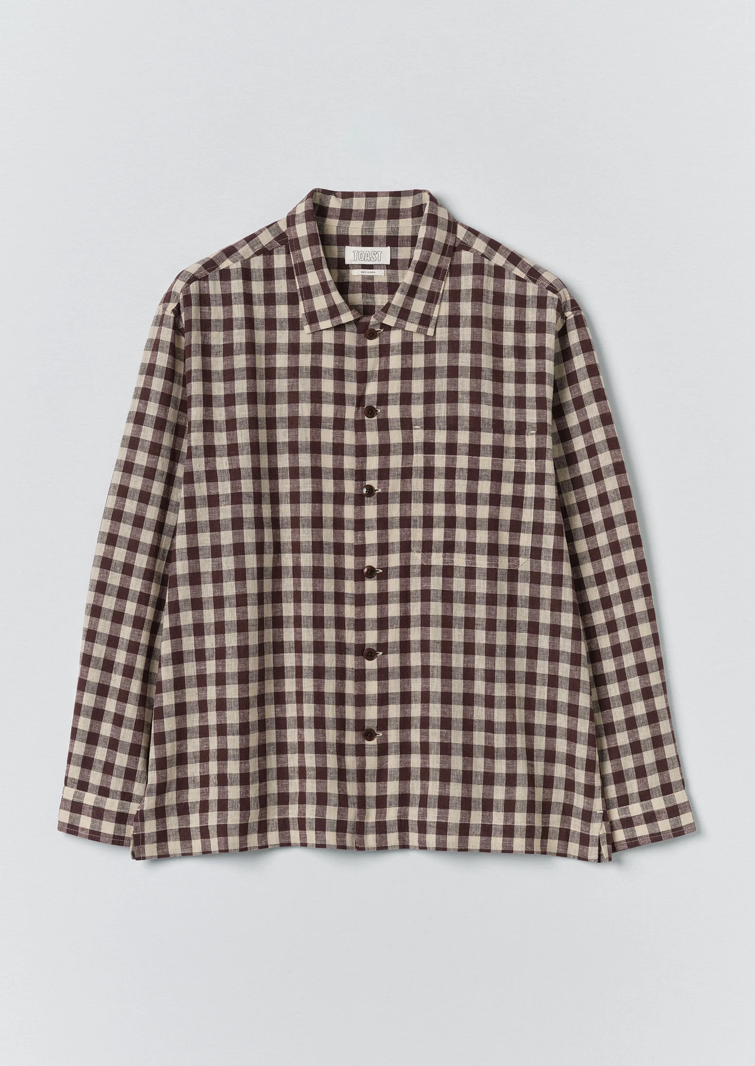 Gingham Cotton Linen Shirt | Dark Chocolate/Ecru