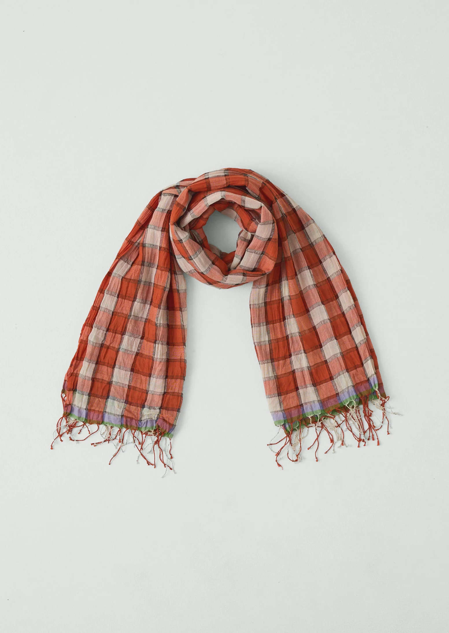 Gingham Gauzy Cotton Scarf | Orange Poppy