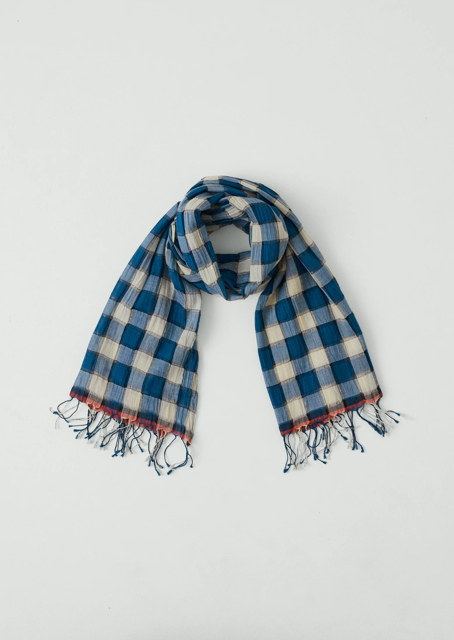 Gingham Gauzy Cotton Scarf | Pacific Blue