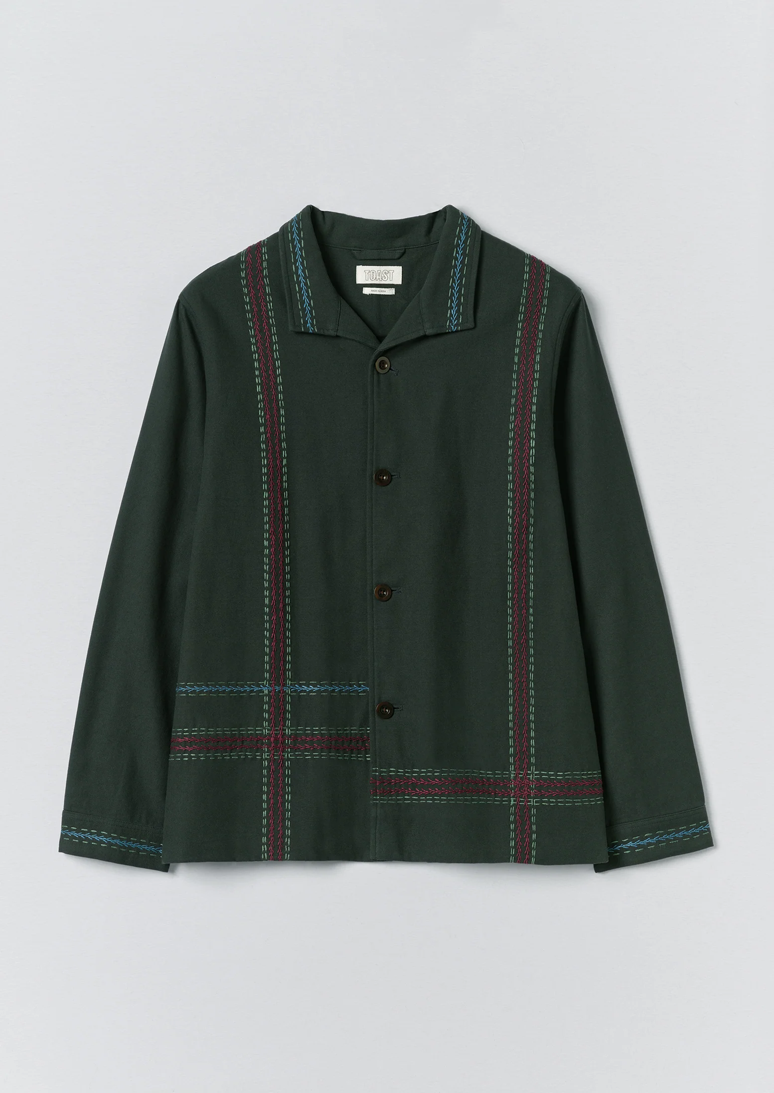 Hand Embroidered Stripe Cotton Jacket | Verdigris
