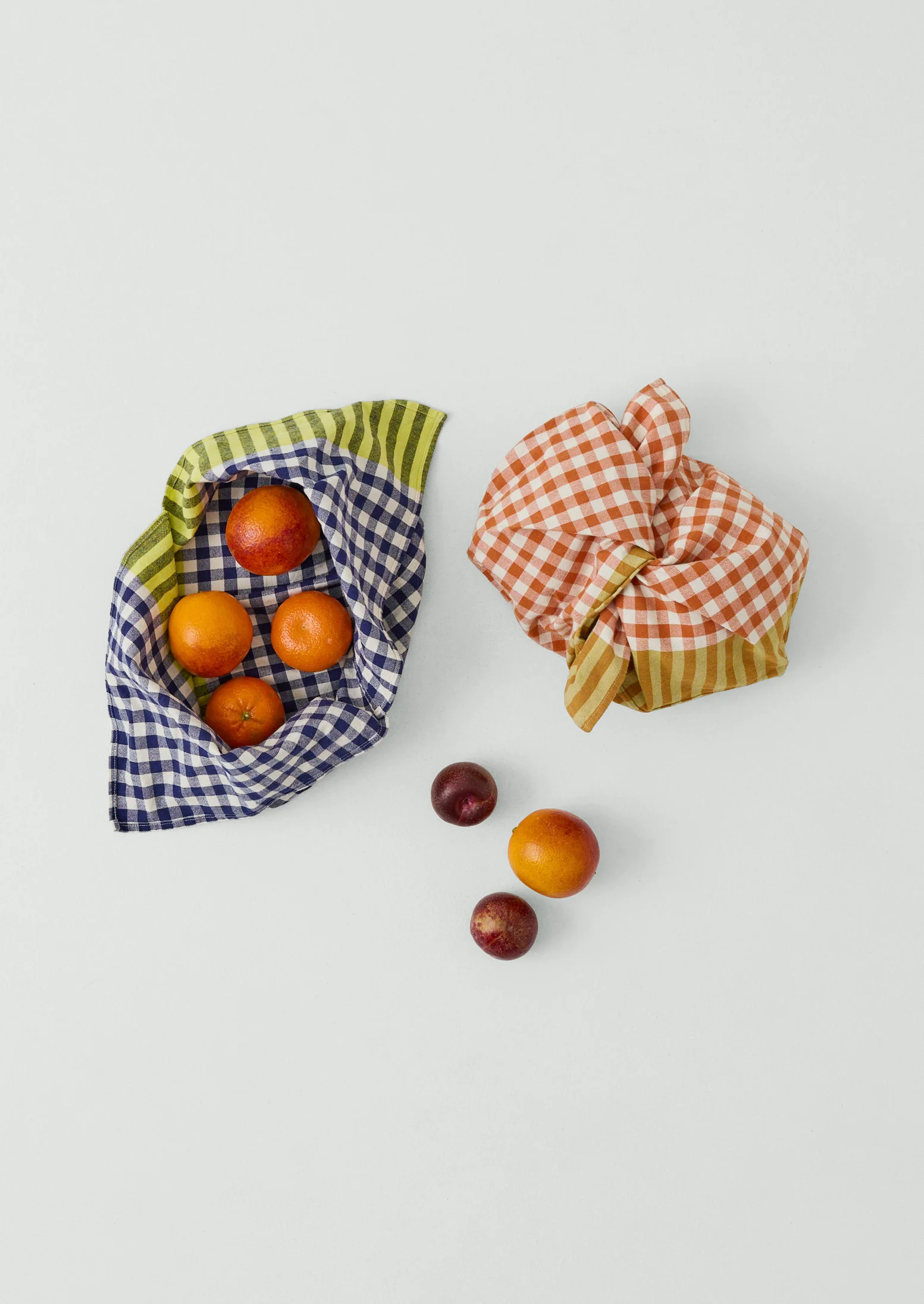 Hand Woven Siesta Check Bread Bag | Peach/Bright Olive - Image 2