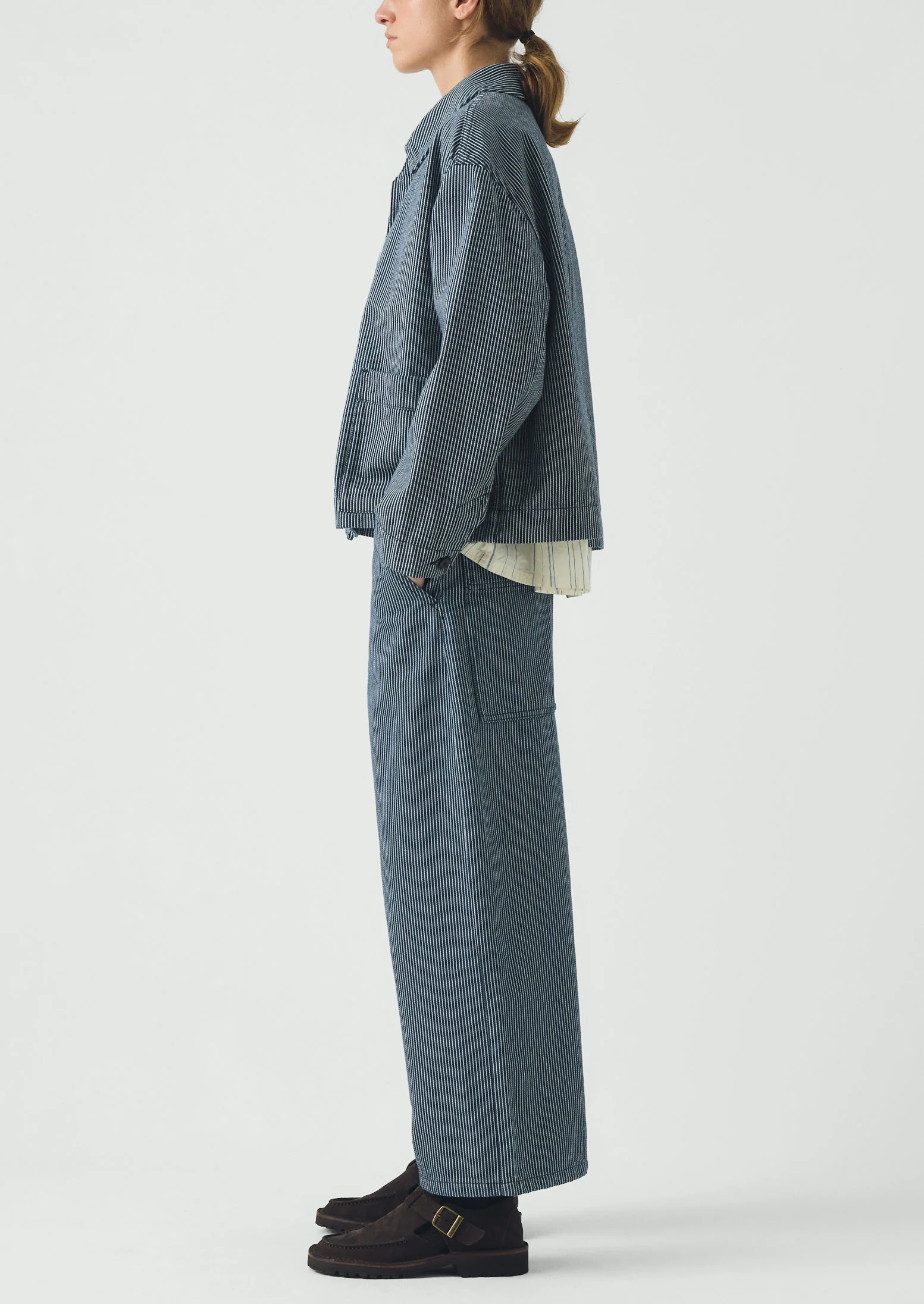 Hickory Stripe Denim Wide Leg Trousers | Ecru/Indigo - Image 5