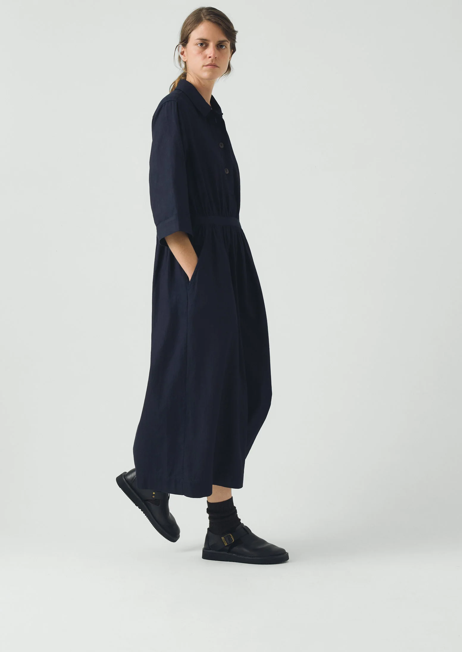 Indigo Cotton Twill Shirt Dress | Indigo - Image 2