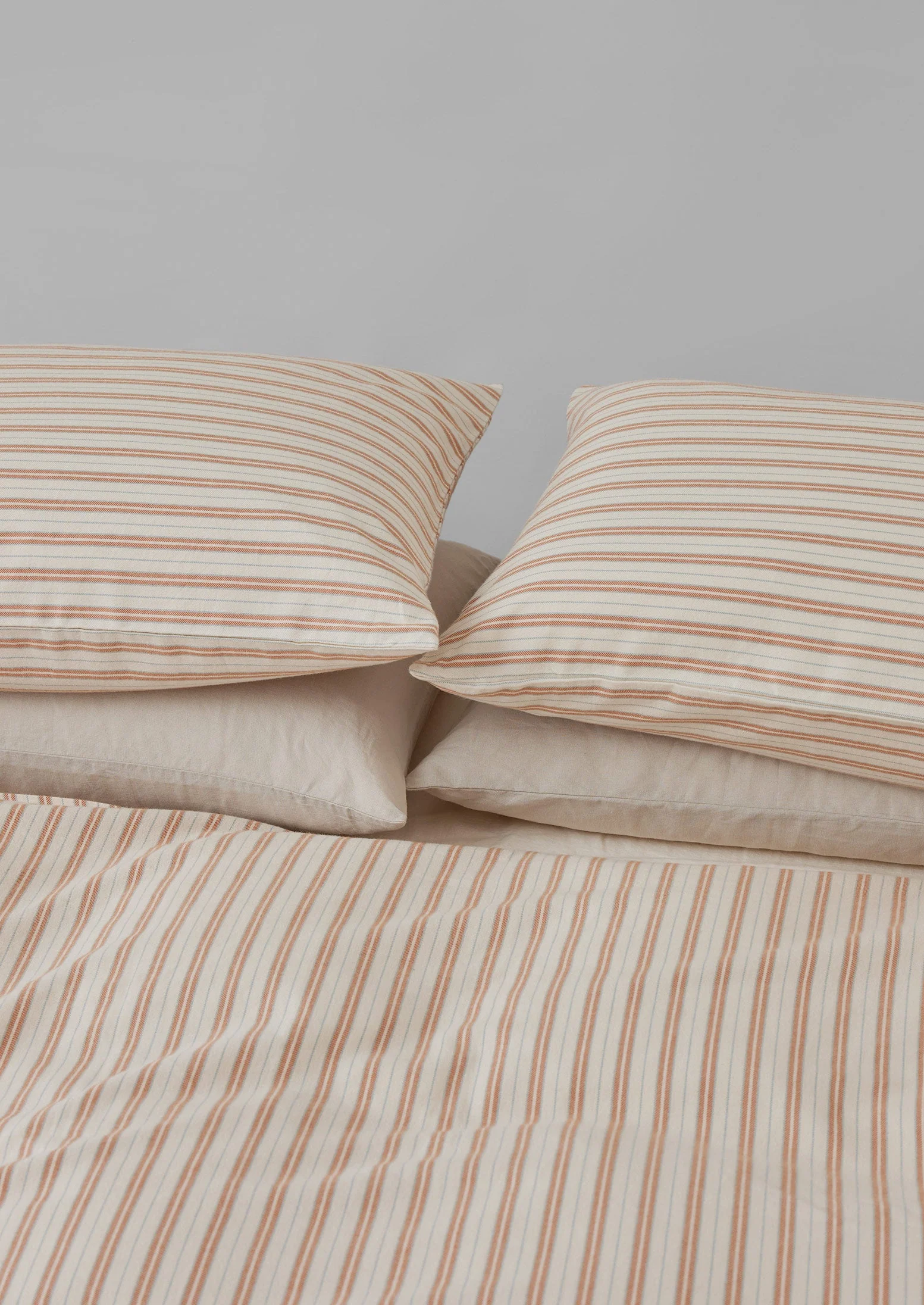 Ines Stripe Cotton Flannel Housewife Pillowcase Set | Apricot/Soft Blue - Image 3