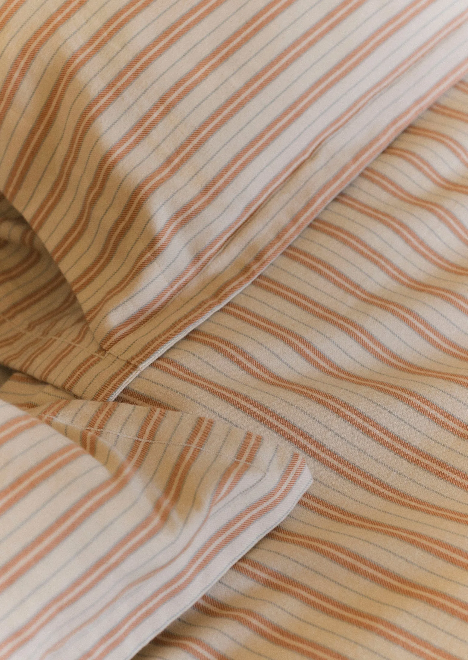 Ines Stripe Cotton Flannel Oxford Pillowcase Set | Apricot/Soft Blue - Image 4