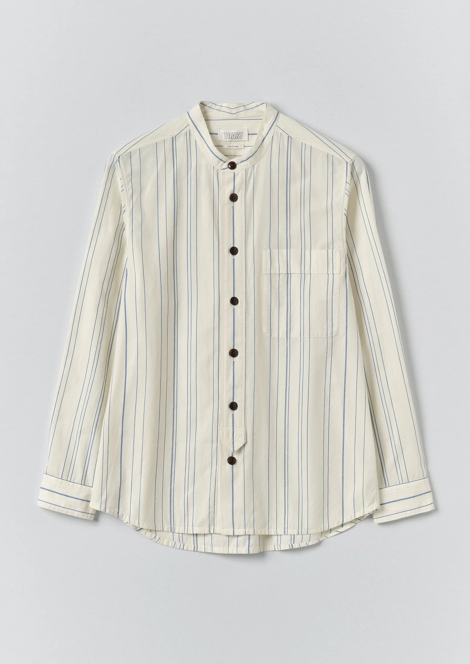 Jasper Irregular Stripe Cotton Shirt | Ecru/Cobalt