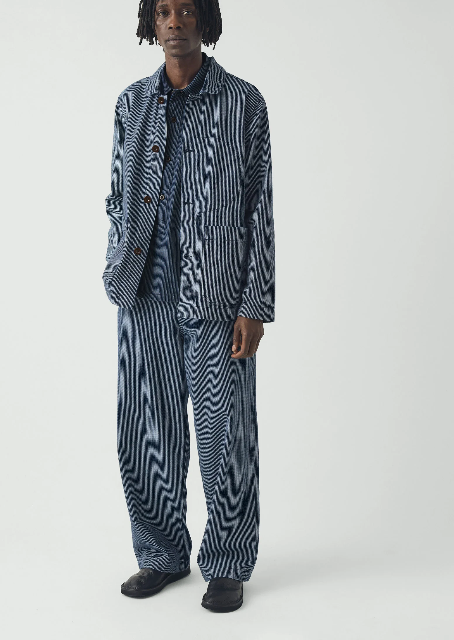 Jude Stripe Wide Leg Denim Trousers | Ecru/Indigo - Image 2