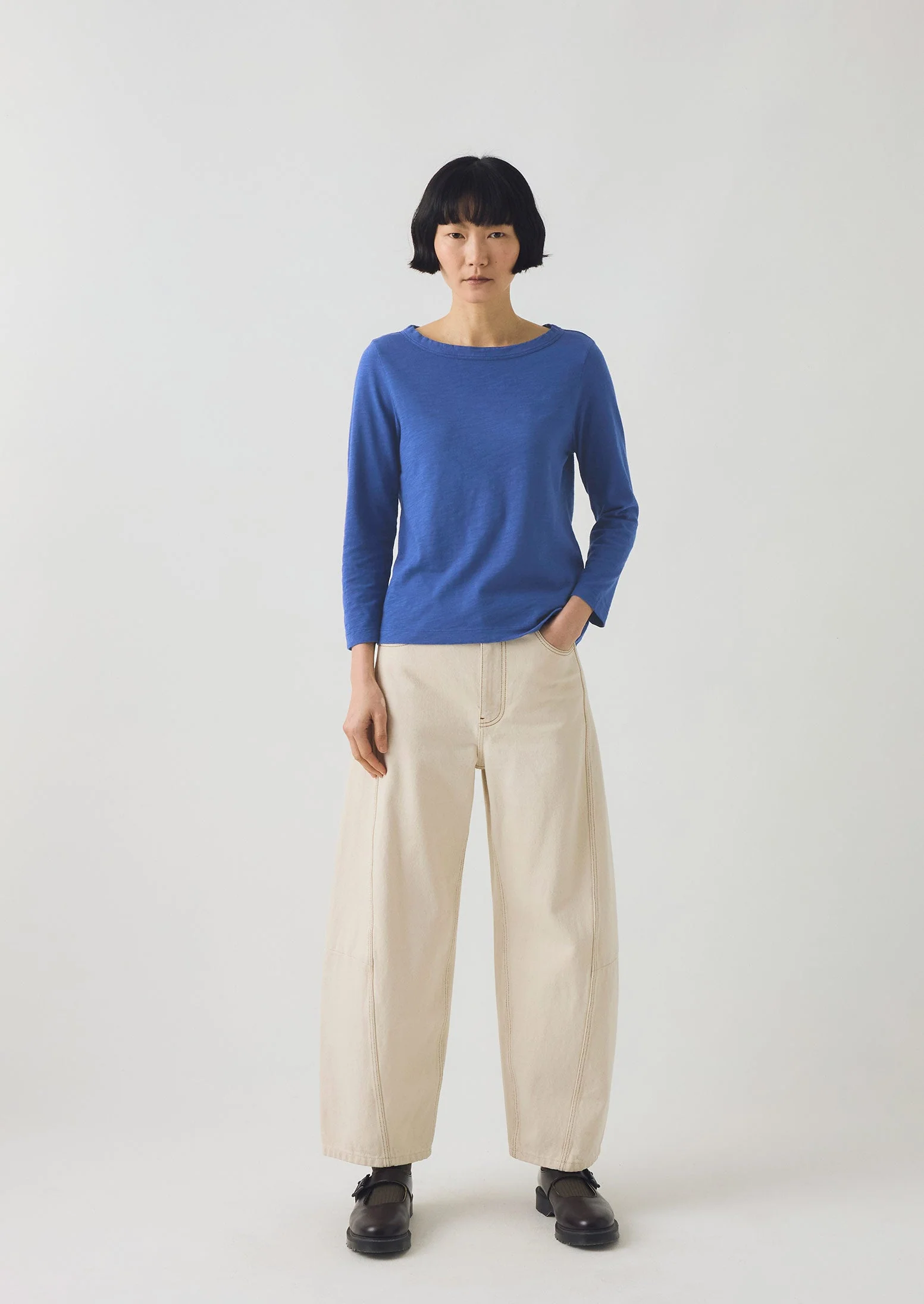 Lia Cotton Boat Neck Tee | Cobalt - Image 3
