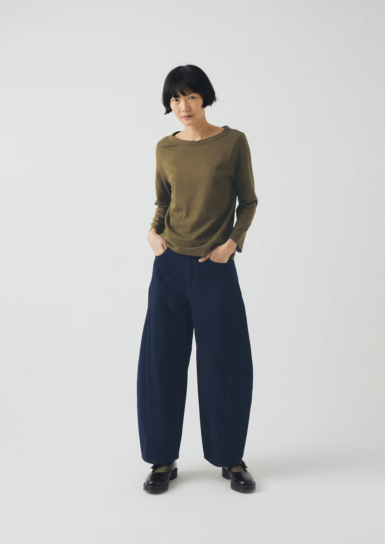 Lia Cotton Boat Neck Tee | Olive - Image 2