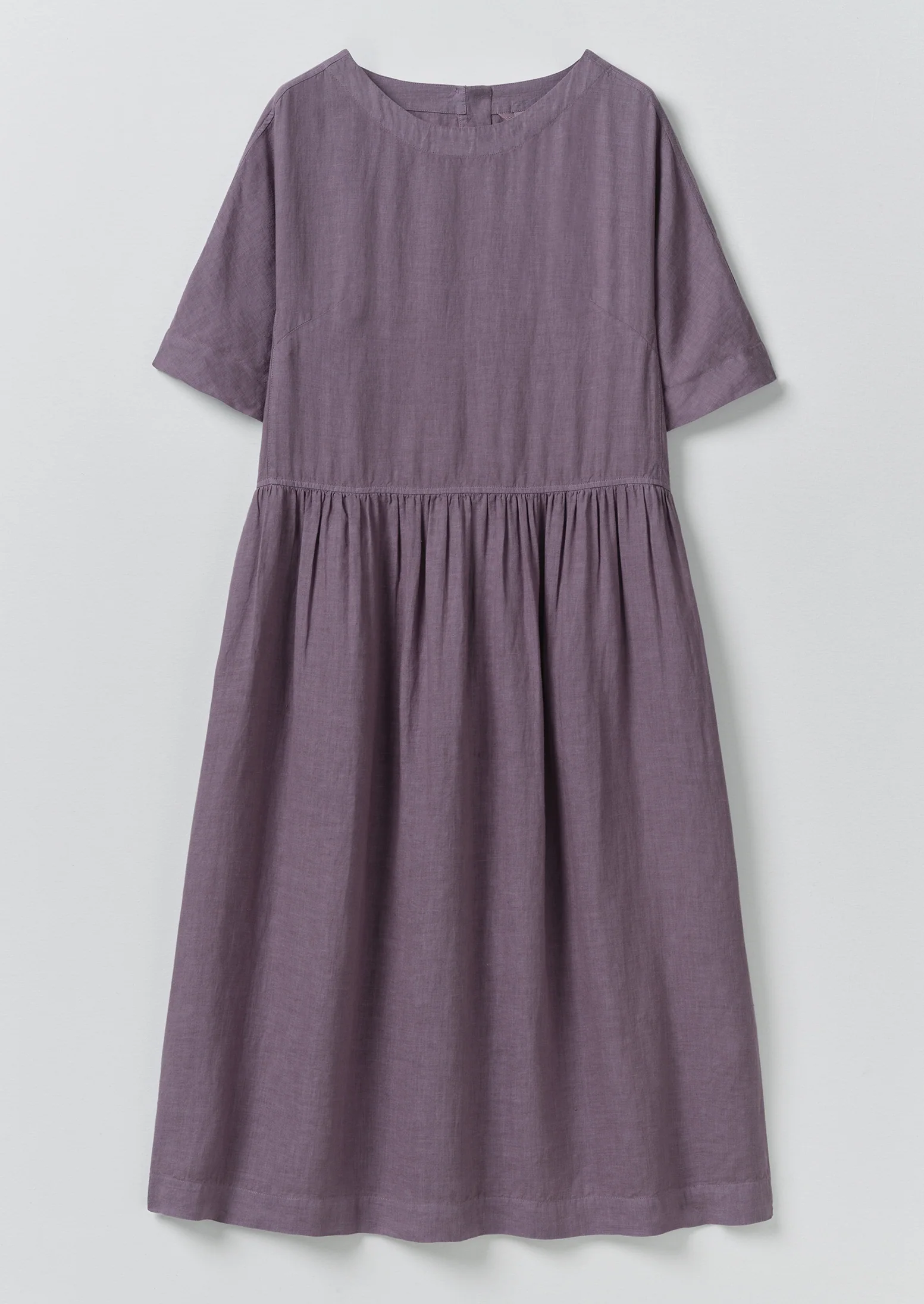 Lightweight Linen Gathered Waist Dress | Dark Thistle