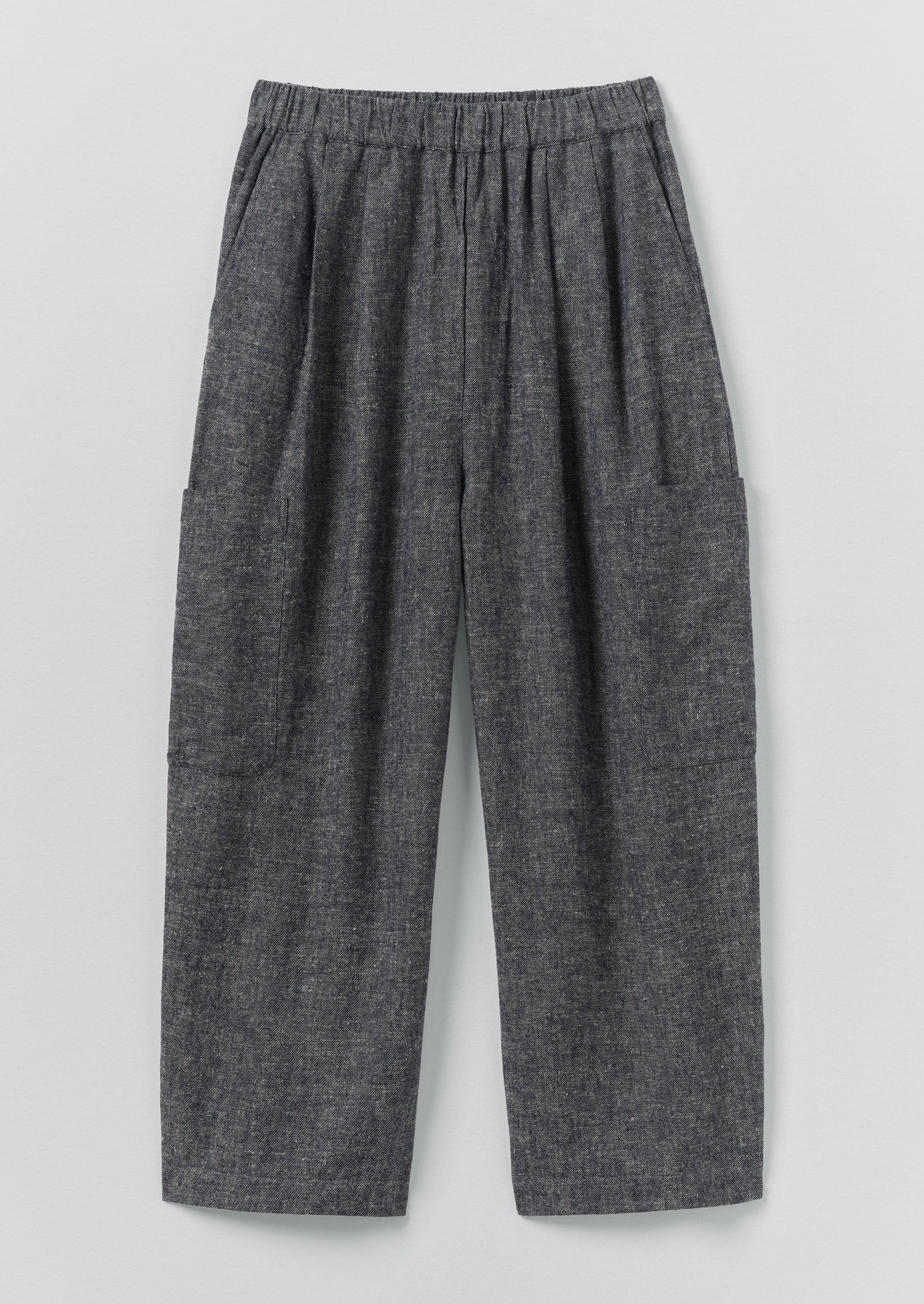 Linen Cotton Patch Pocket Trousers | Navy/Ecru